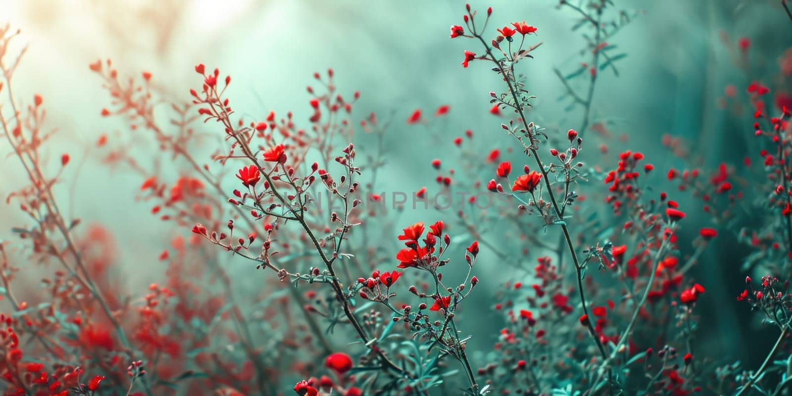A close up picture of the red flower and green plant growing in nature. AIGX01. by biancoblue