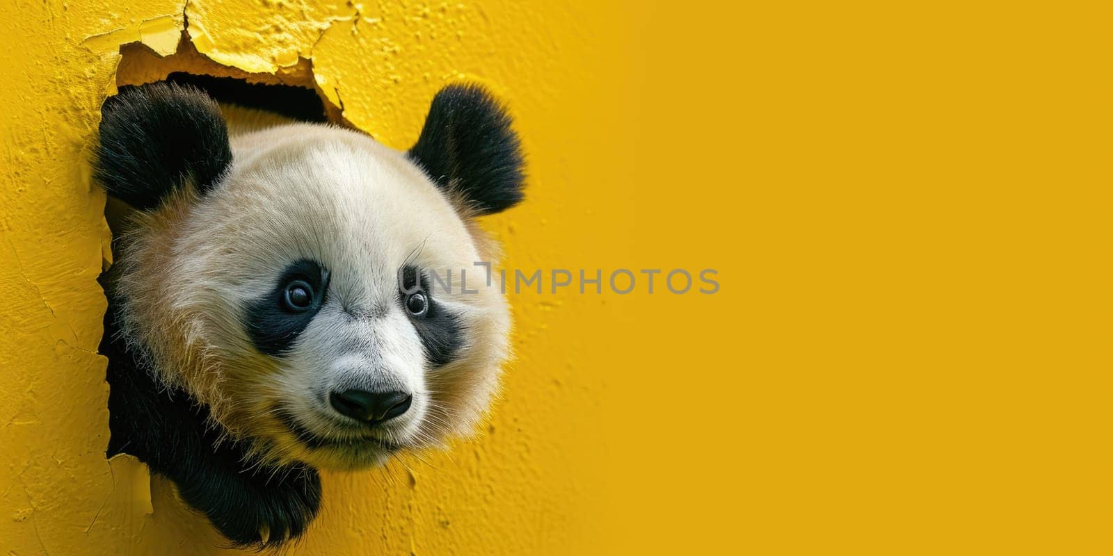 Zoom in picture of breaking yellow wall and the panda in a yellow hole. AIGX03. by biancoblue