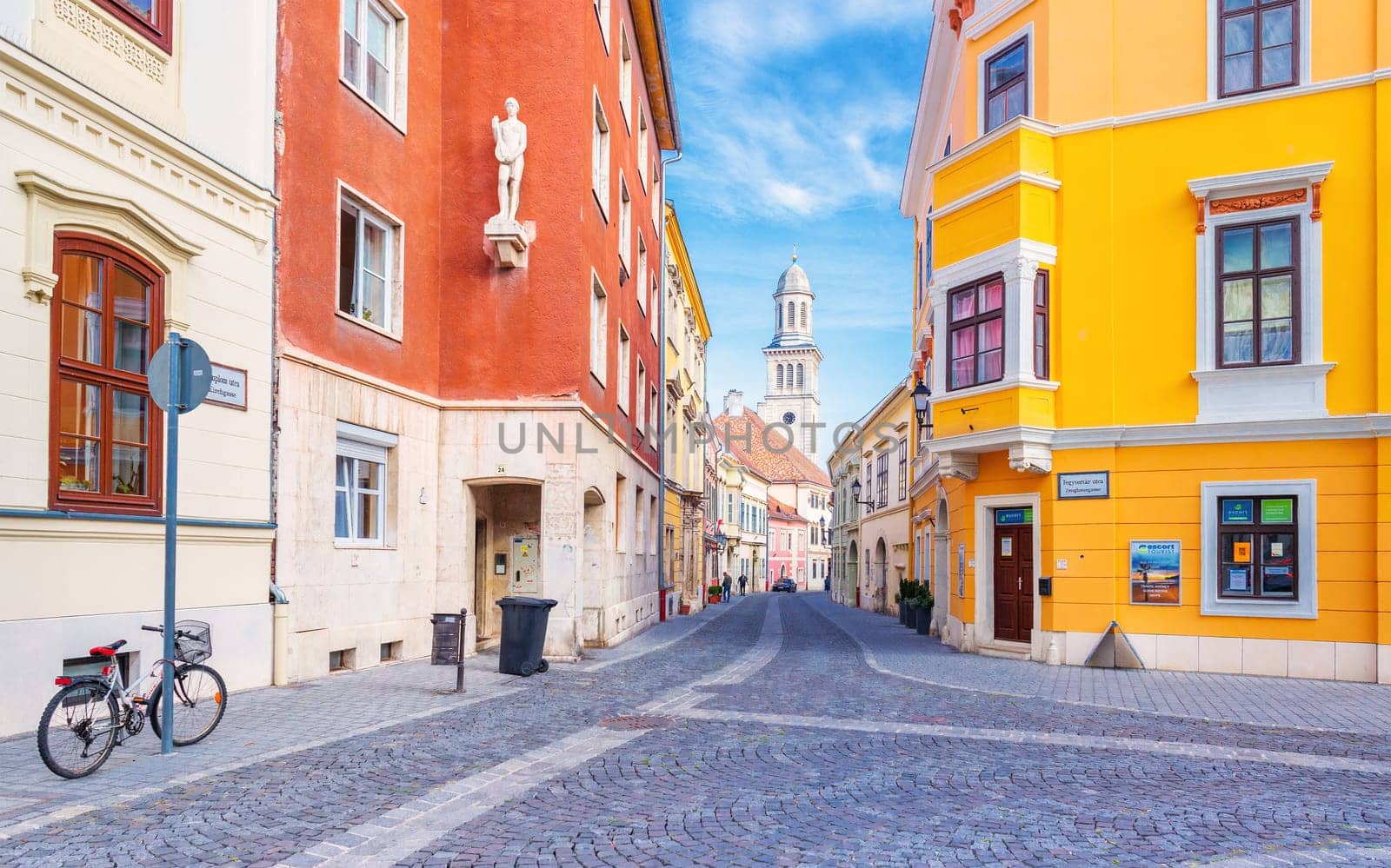 Sopron, Hungary - 13 October 2023: View of one of the main streets in the historical part of Sopron