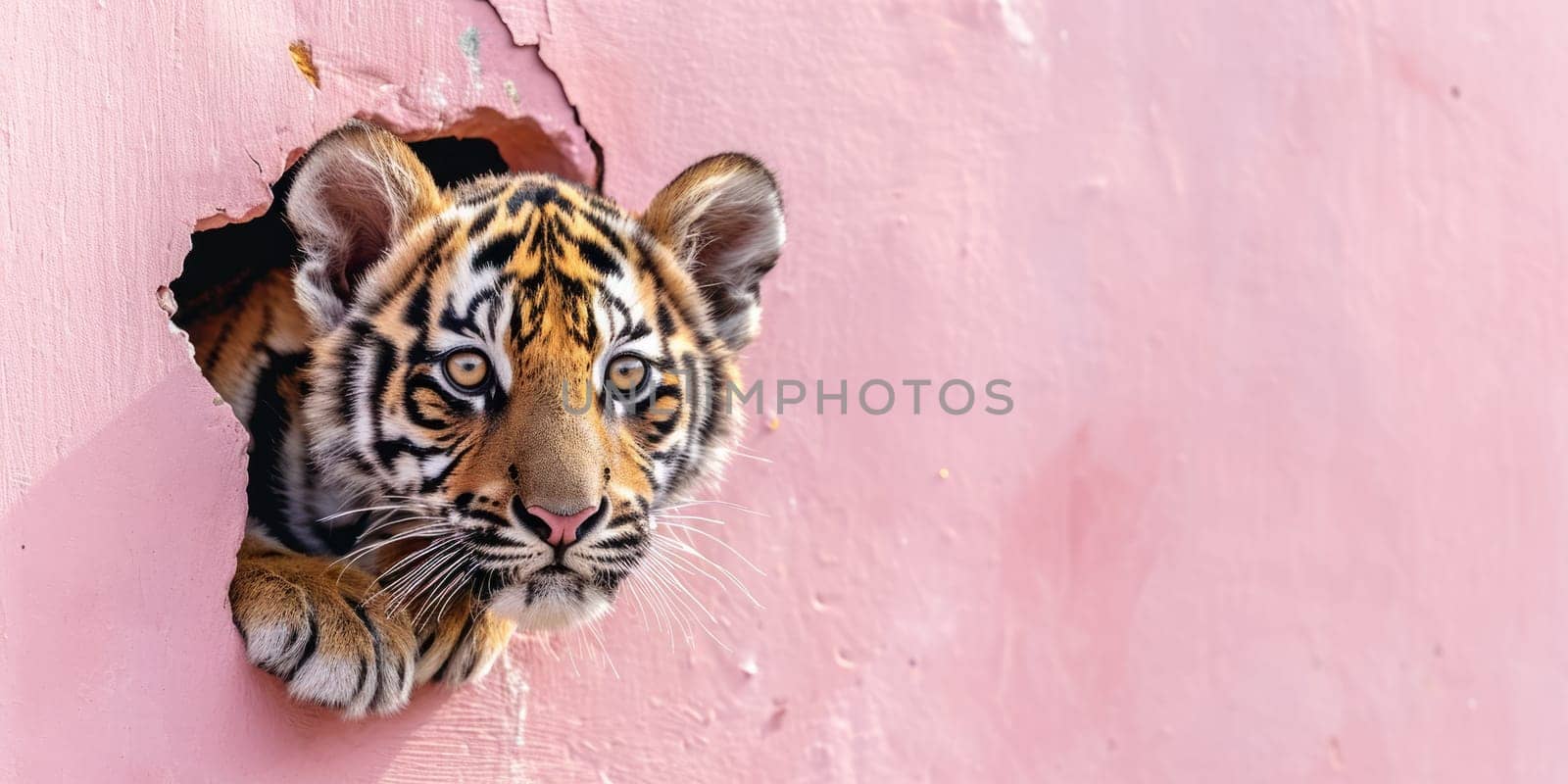 Zoom in picture of breaking pink wall and the tiger in hollow pink hole. AIGX03. by biancoblue