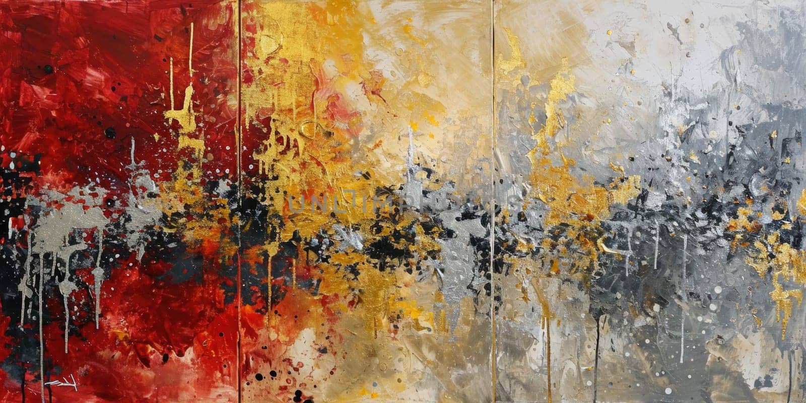 An abstract picture of gold, red and grey color painted on background. AIGX01. by biancoblue