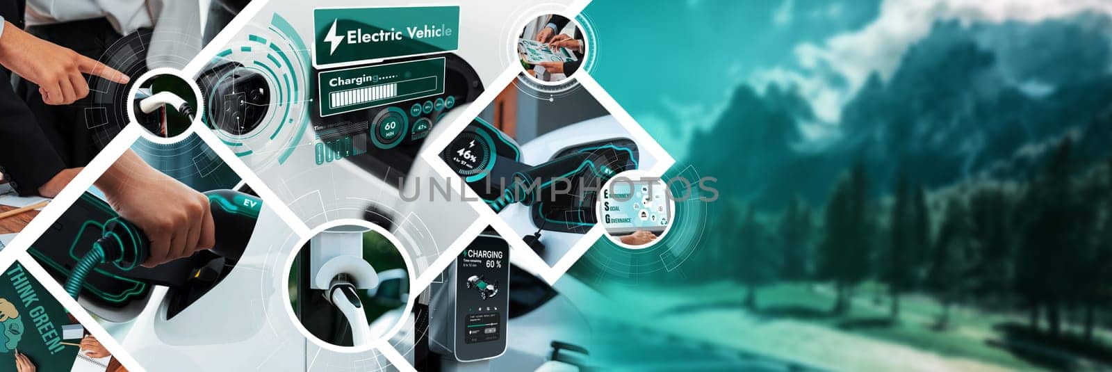 EV electric car vehicle charging and sustainable LCA green energy ESG technology by biancoblue