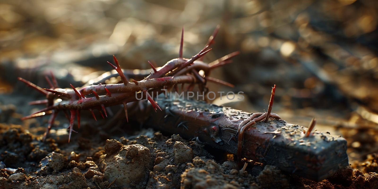 Crown of thorns in blood as a symbol of death and resurrection of Jesus Christ for our sins. . High quality photo