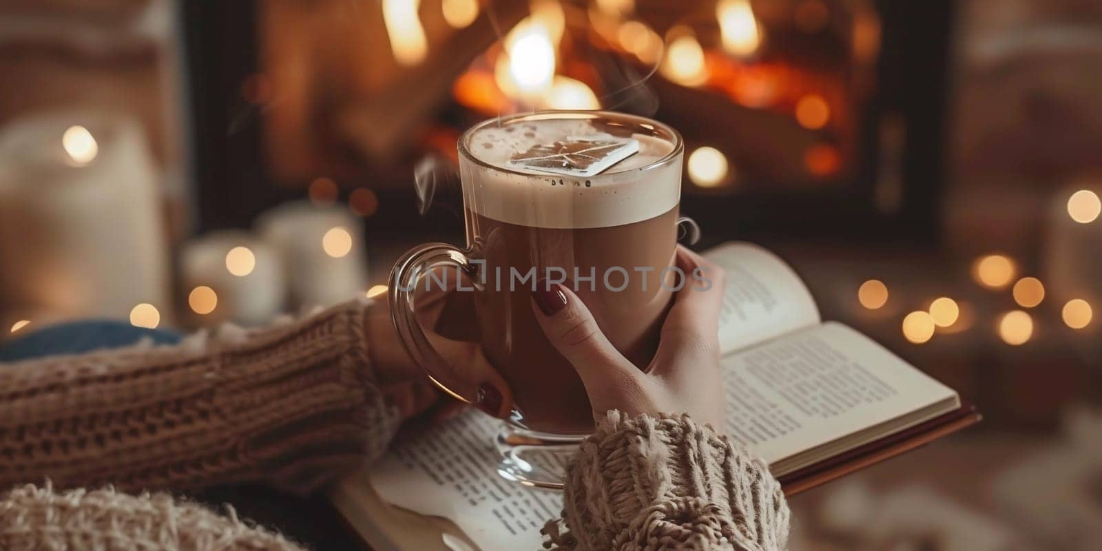 Girl holding cacao with whipped cream. Christmas holiday concept. Holiday background. Cold retro tone. High quality photo