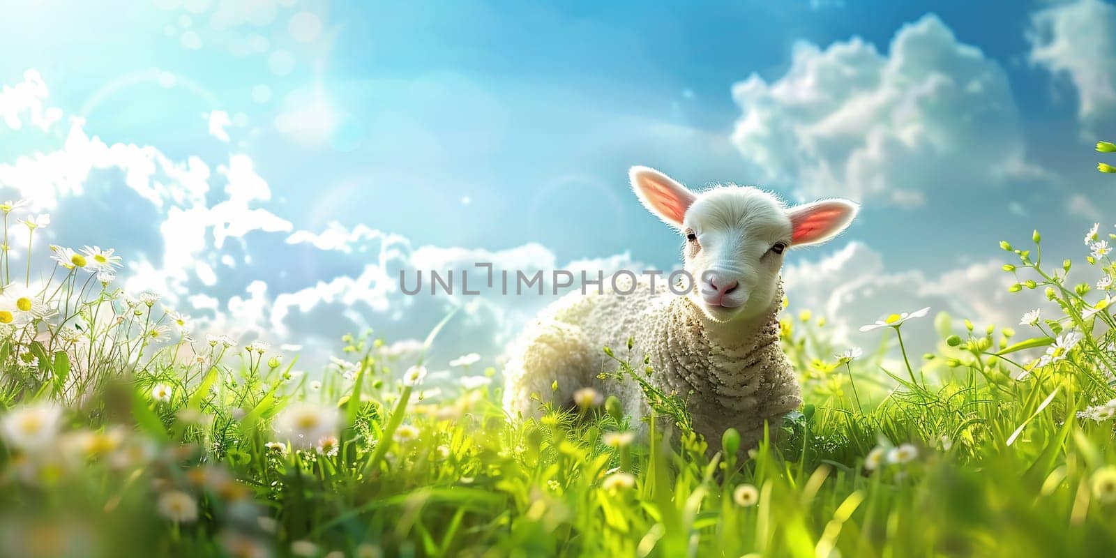 Lamb lit with golden light at sunset. High quality photo