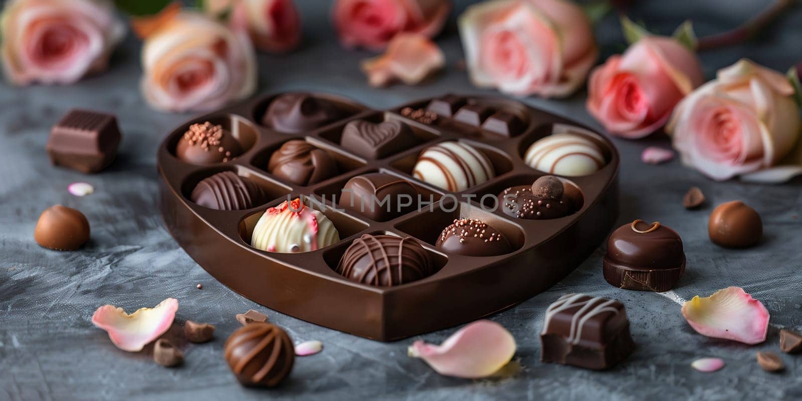 Luxury box of handmade chocolates with rose. Gift concept. by Andelov13