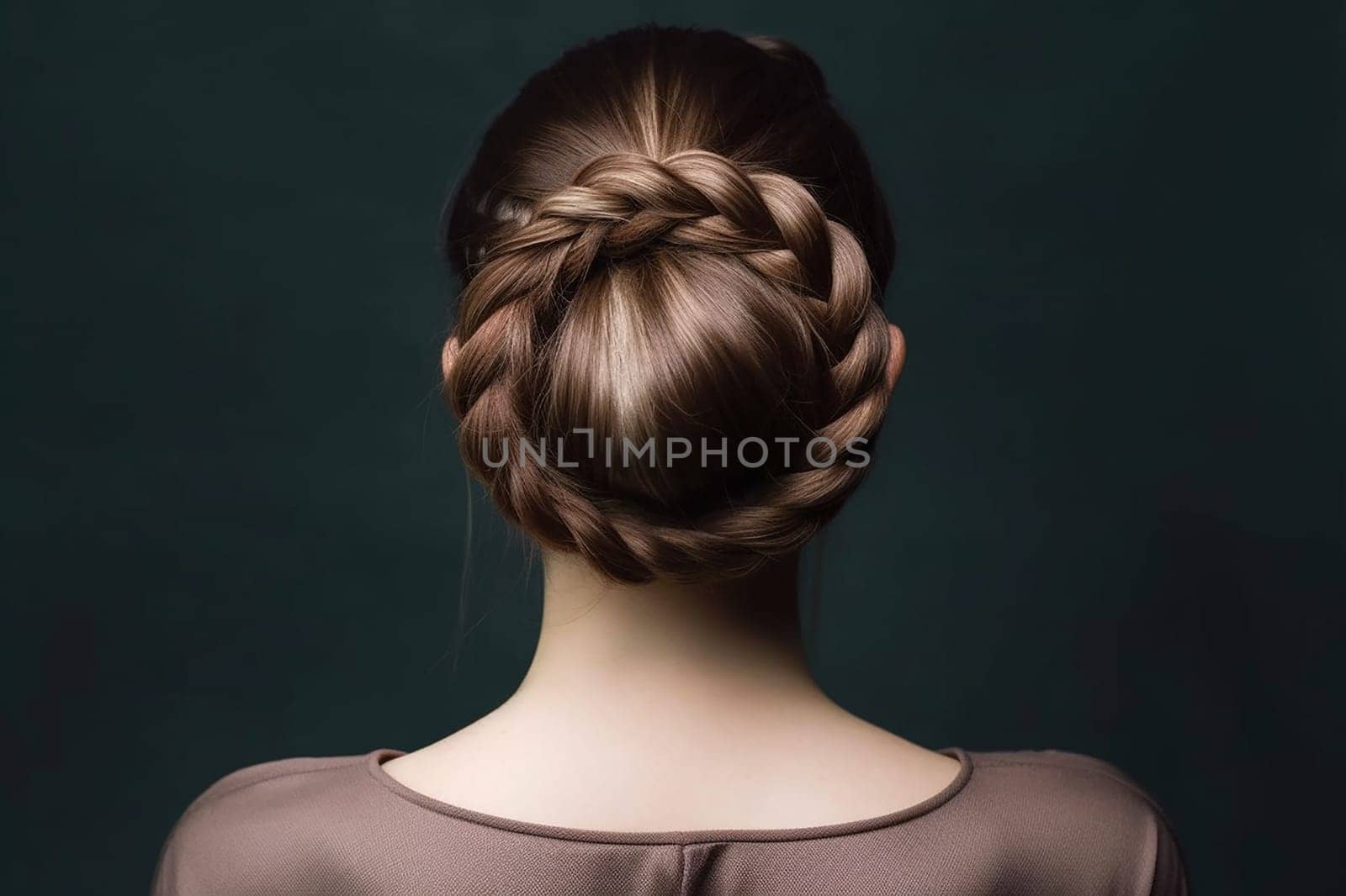 Elegant braided hairstyle on a woman against a dark background. by Hype2art