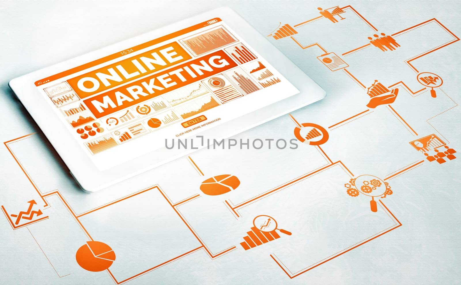 Digital Marketing Technology Solution for Online Business Concept - Graphic interface showing analytic diagram of online market promotion strategy on digital advertising platform via social media. uds