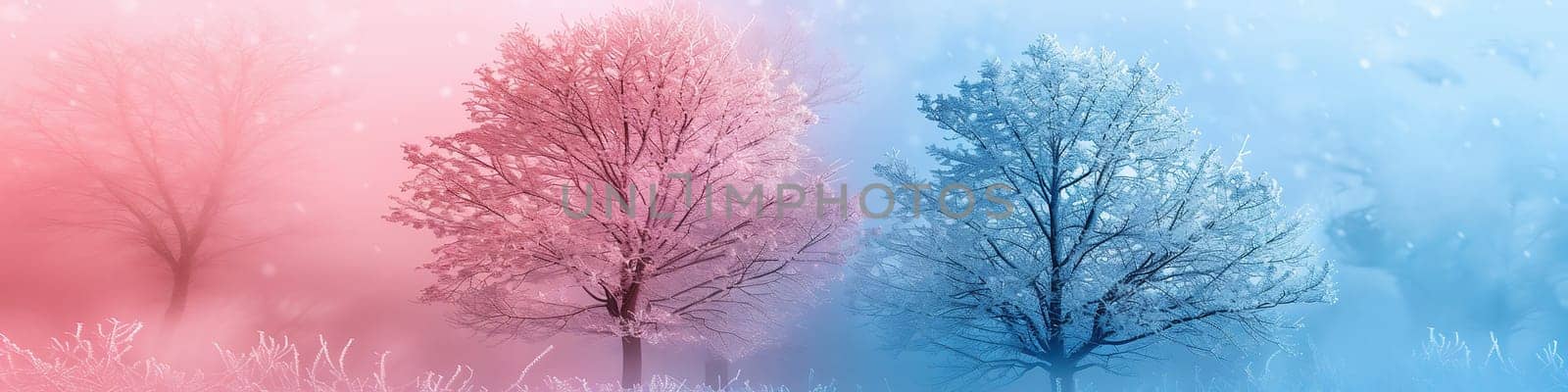 illustration with pink trees blossom on light background by Andelov13