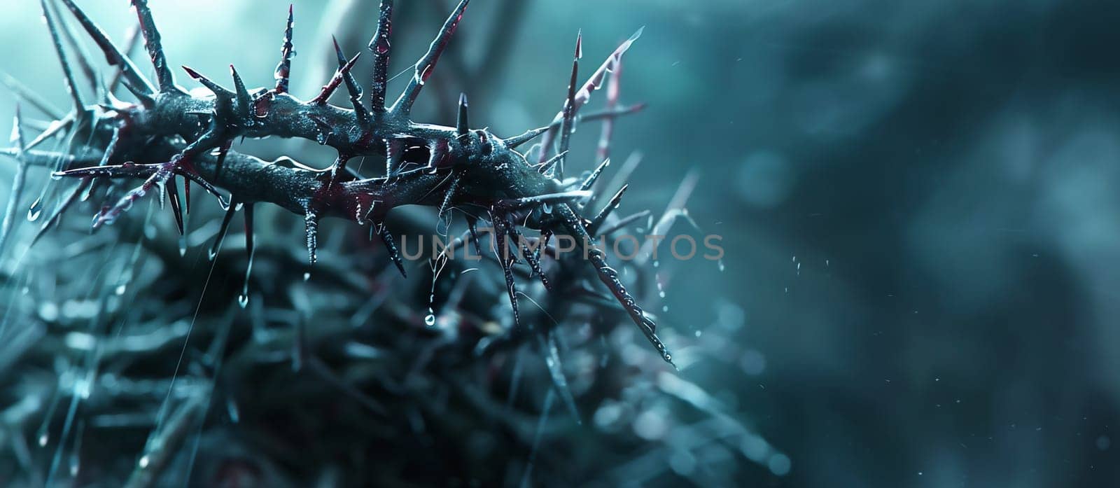 Crown of thorns in blood as a symbol of death and resurrection of Jesus Christ for our sins. . High quality photo