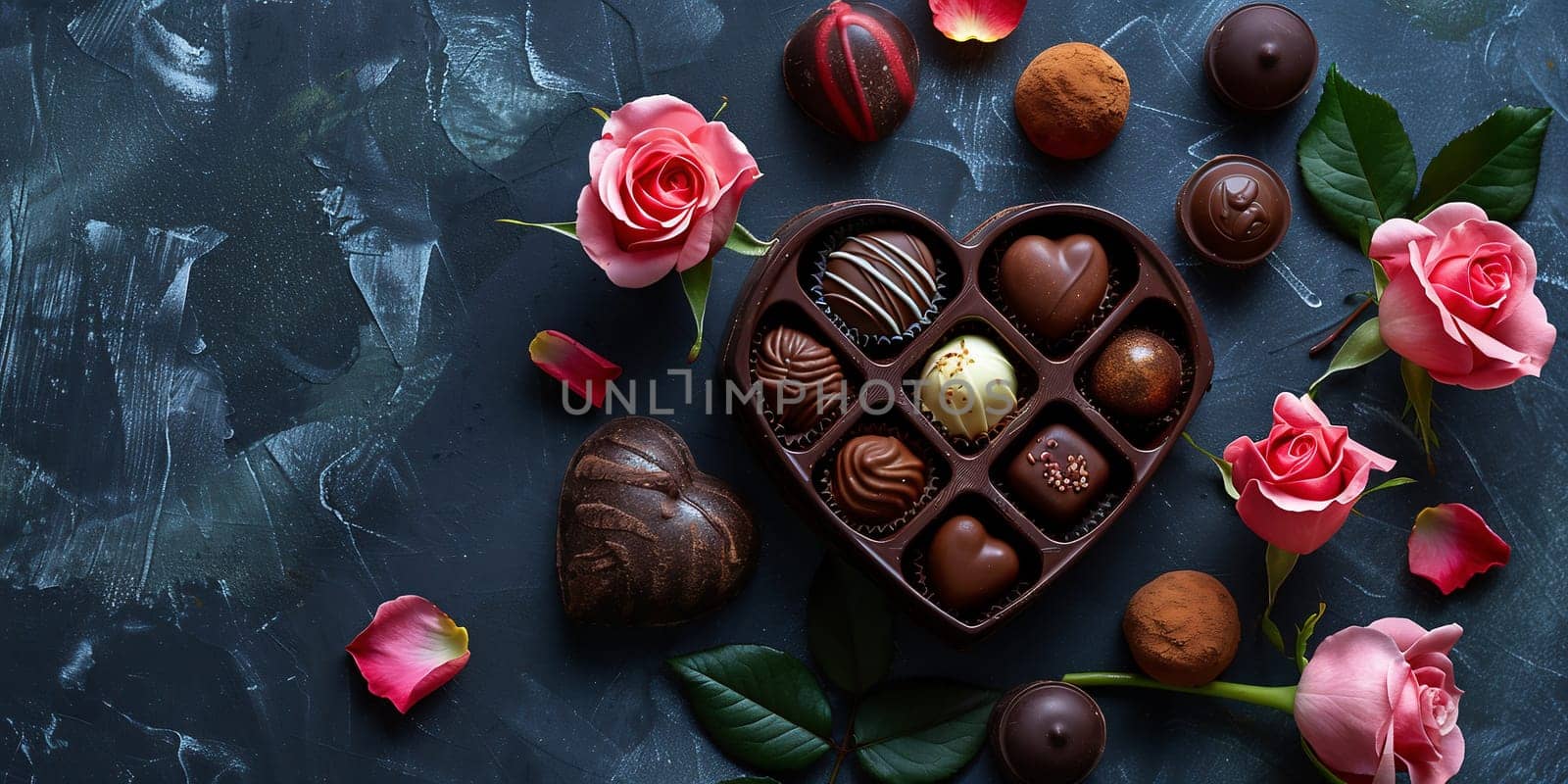 Luxury box of handmade chocolates with rose. Gift concept. by Andelov13