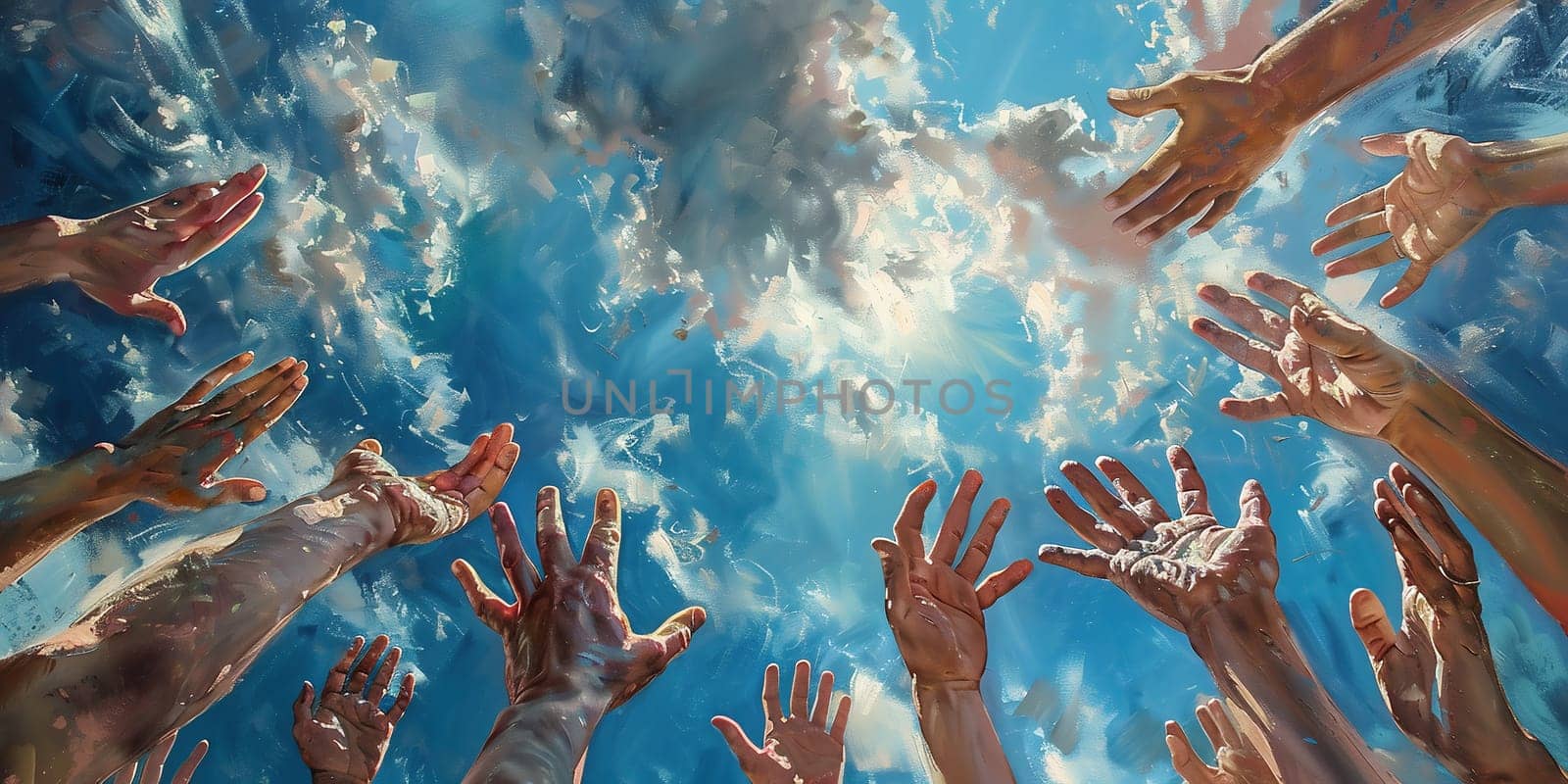 Human hands on sky background by Andelov13