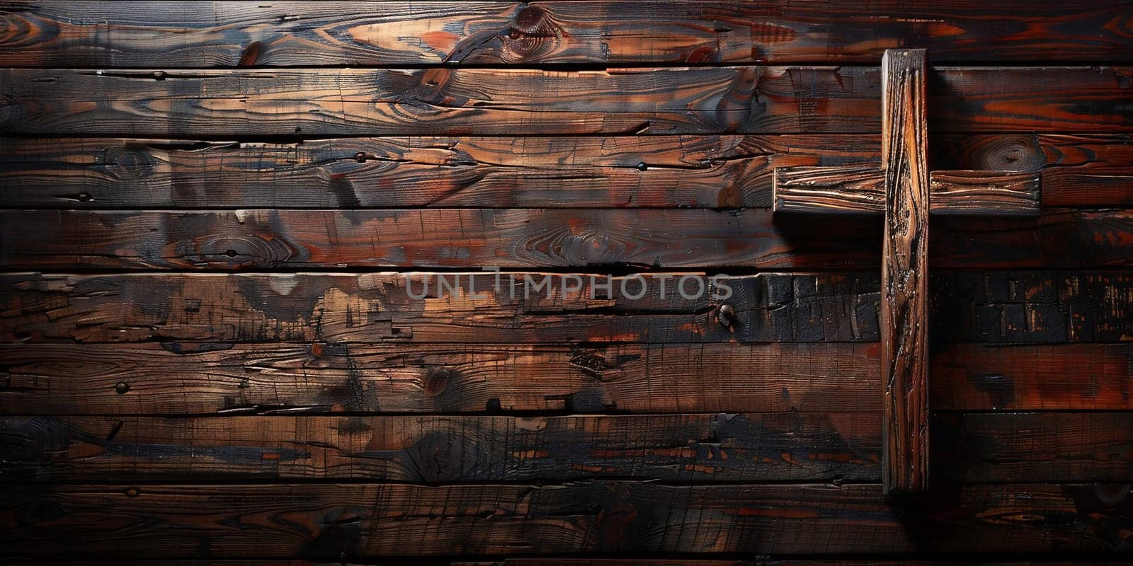 wooden cross on the wooden table background . High quality photo