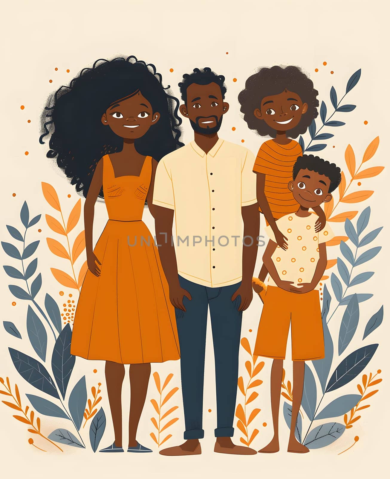 a cartoon illustration of a family standing next to each other by Nadtochiy