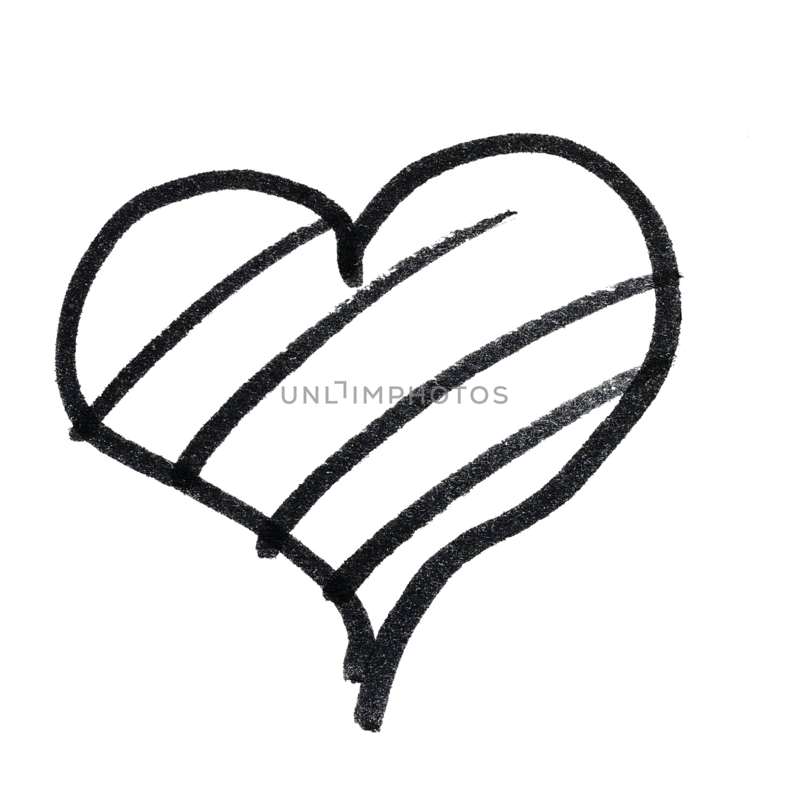 Drawn heart with black felt-tip pen on white background