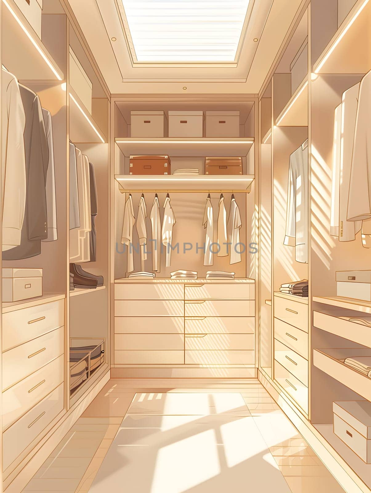 a walk in closet filled with lots of clothes and drawers by Nadtochiy