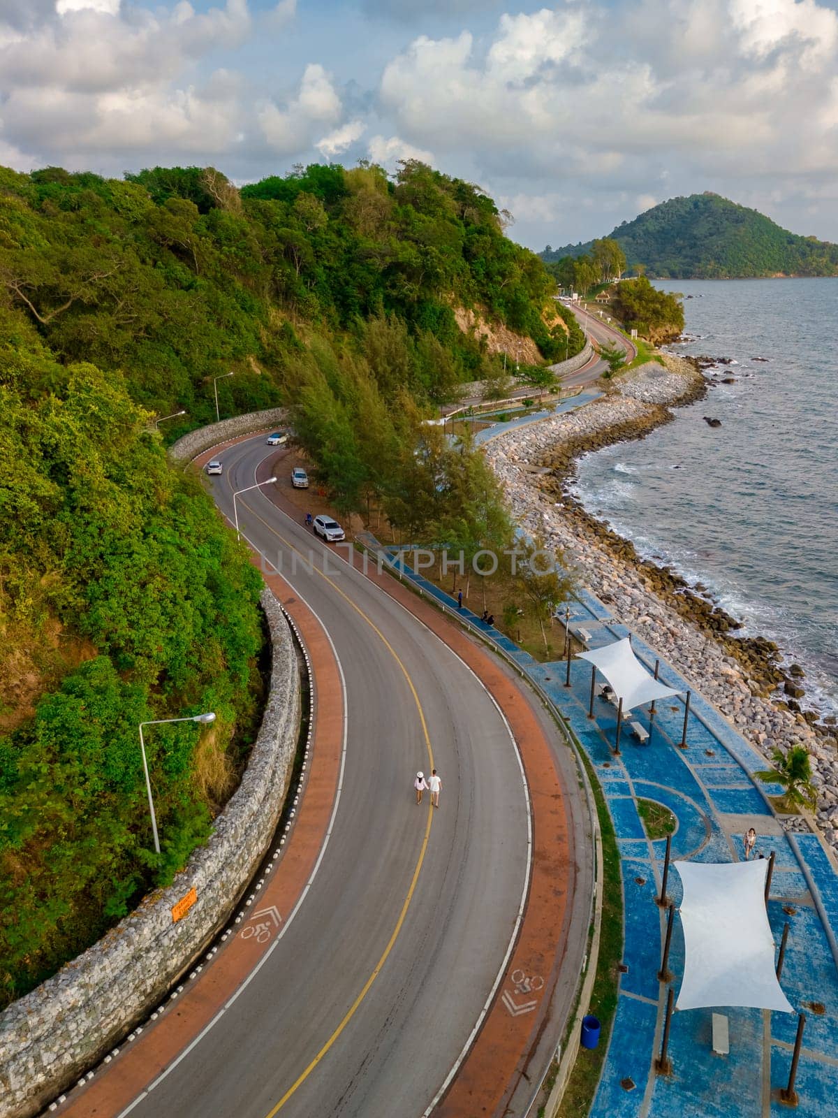 Chantaburi Province Thailand, Road along the beach and ocean by fokkebok