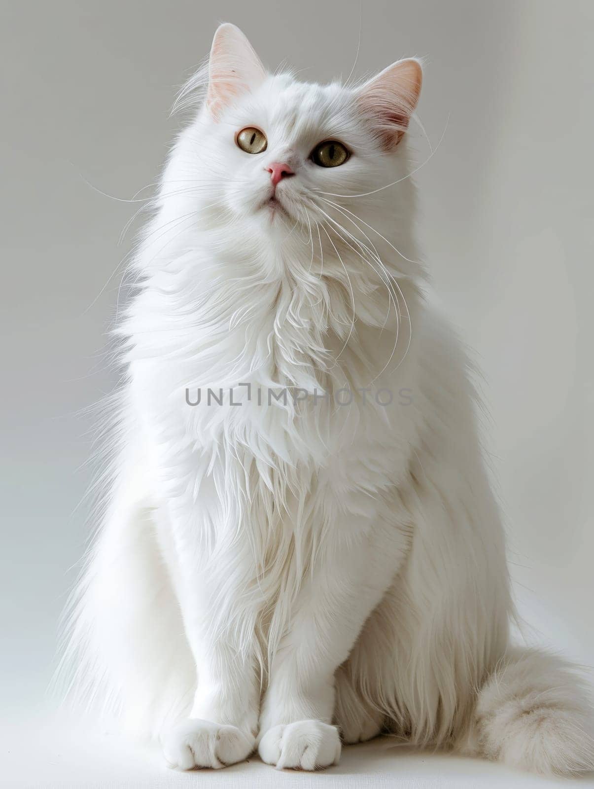 white cat sitting on the ground , transparent white background .AI generative by matamnad