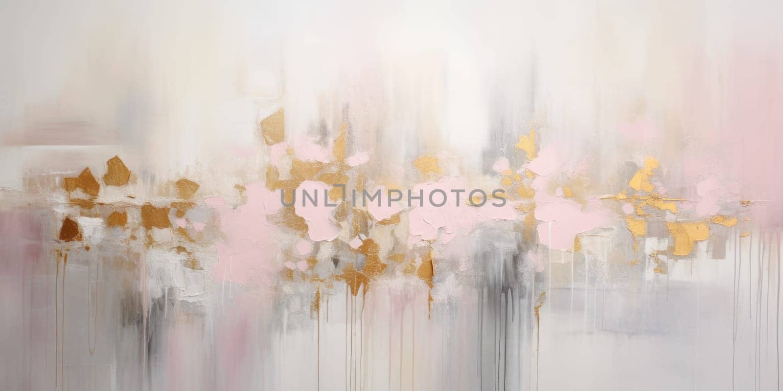 The abstract picture of the gold, pink bright colour that has been painted or splashed on the white blank background wallpaper to form the random shape that cannot be describe yet beautiful. AIGX01.