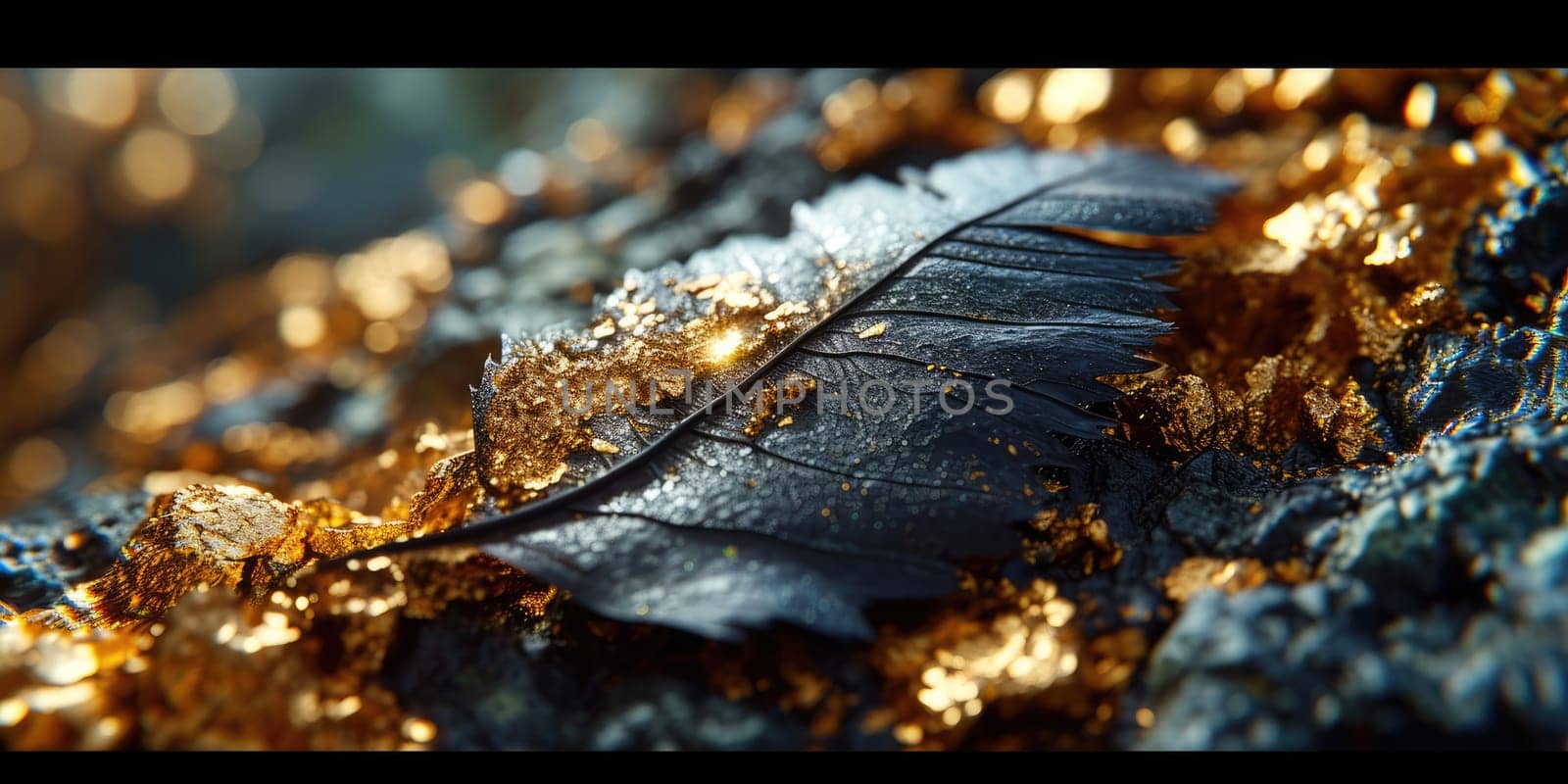 The picture of nature that focused to the gold leaf from tree in the forrest that stay on ground and got illuminated with the bright light of sunlight in the summer or spring time of the year. AIGX03.