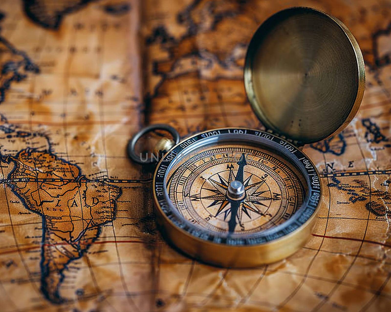 A compass on a vintage map, symbolizing adventure and travel.