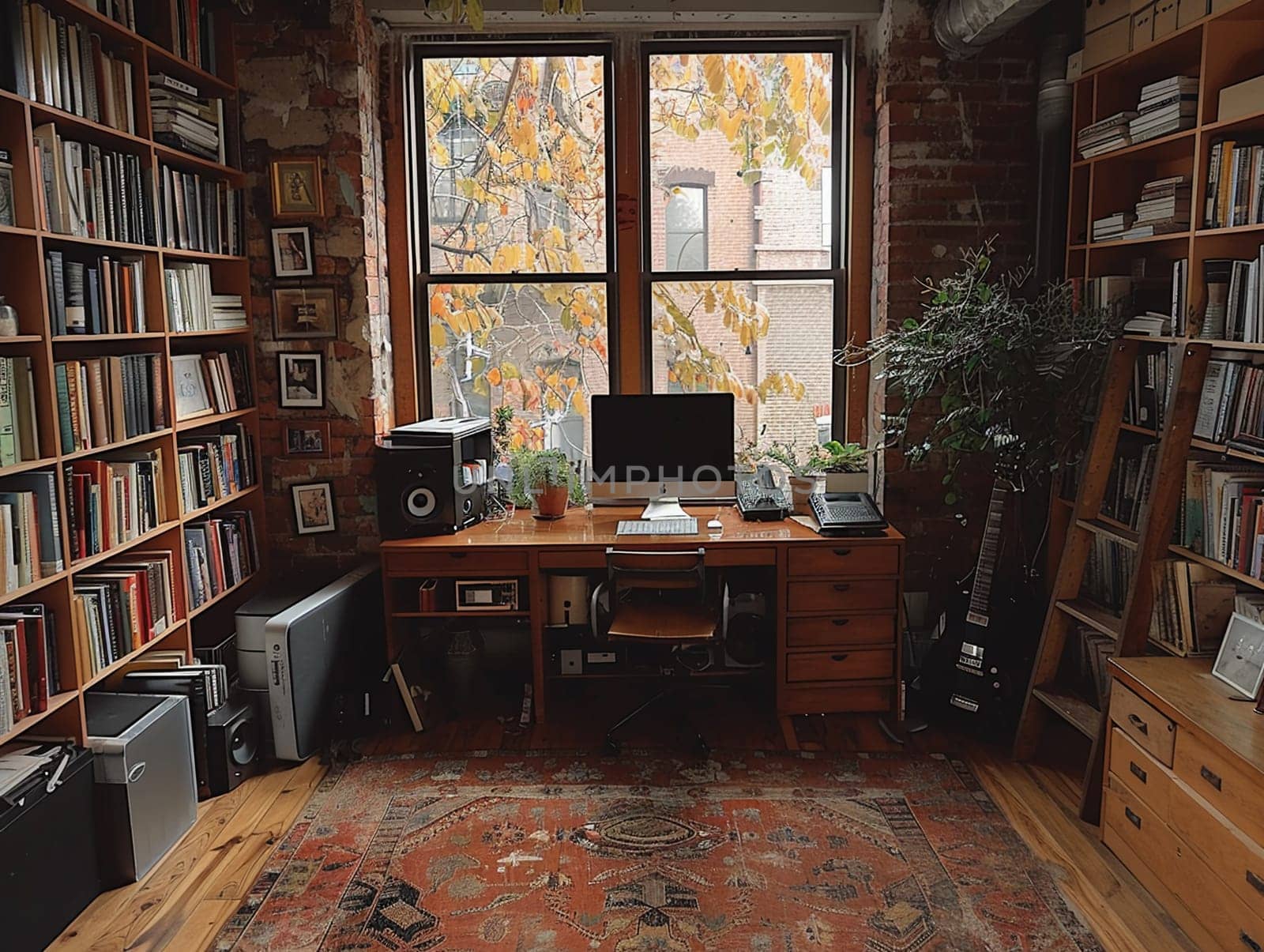 A neatly organized home office workspace by Benzoix