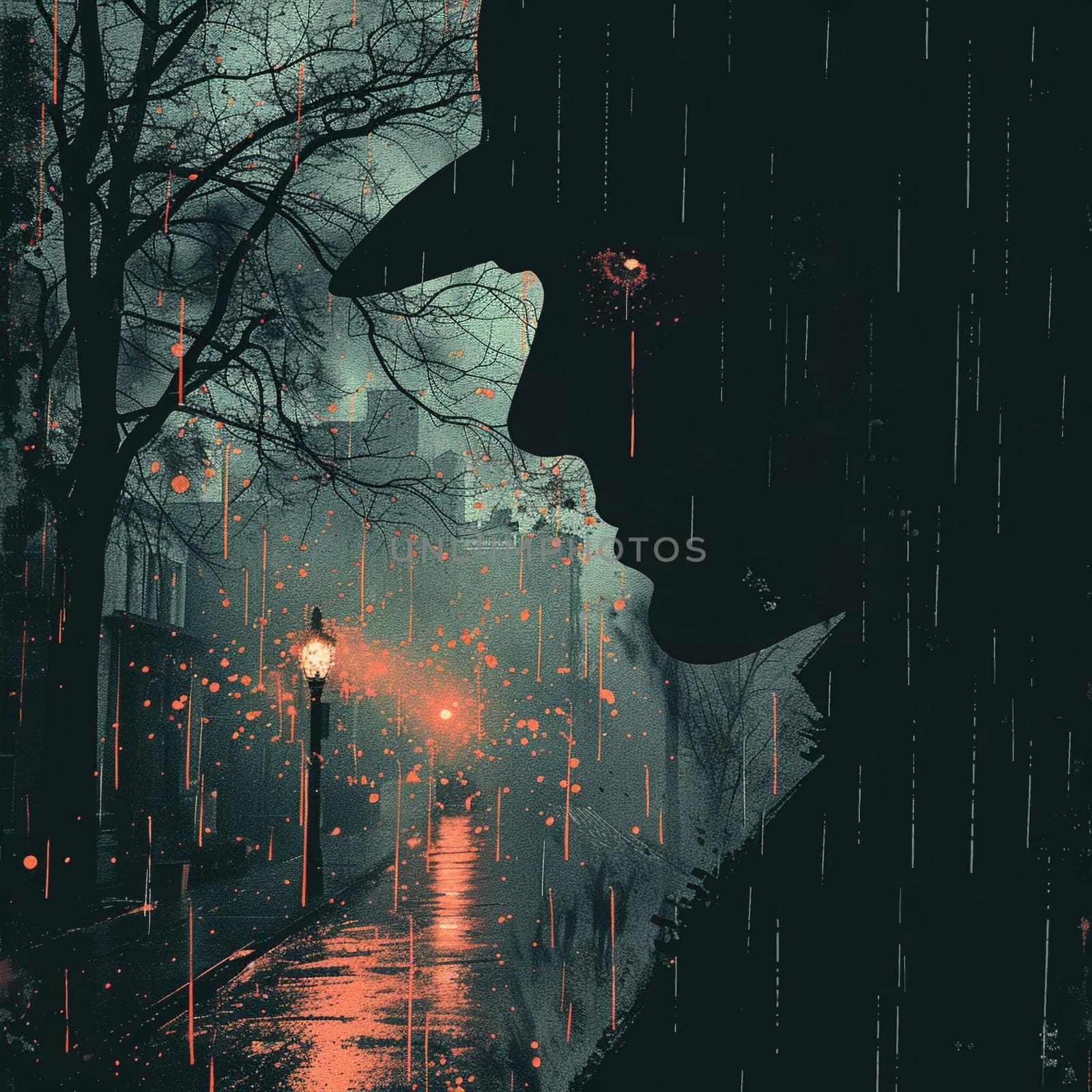 Classic noir style illustration of detective solving mystery on rainy World Water Day. by Benzoix
