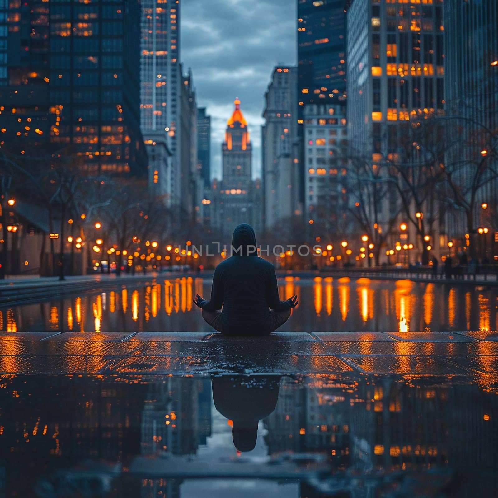 Conceptual photo of person meditating in urban setting to represent World Sleep Day.