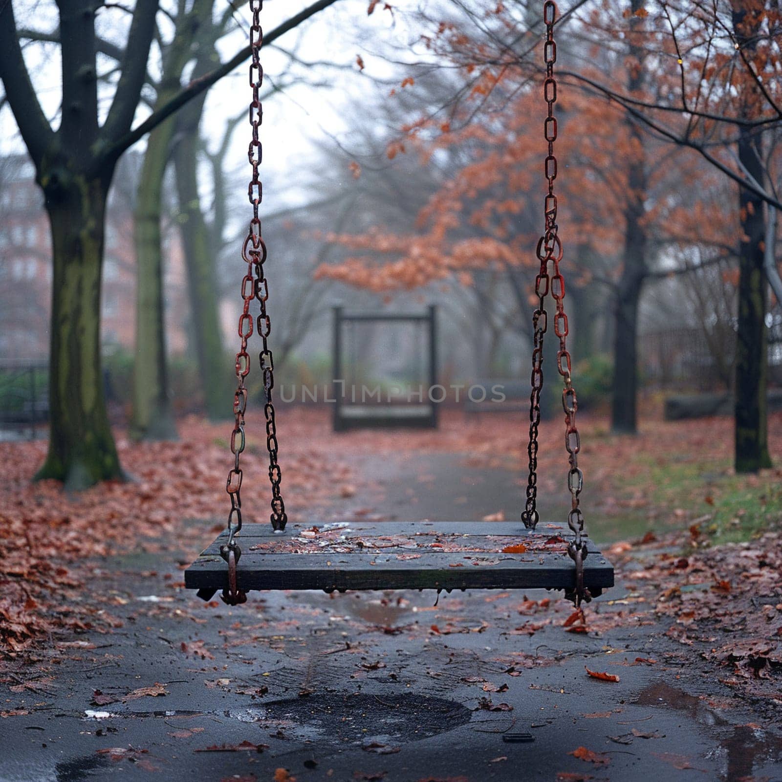 Deserted swing in playground by Benzoix