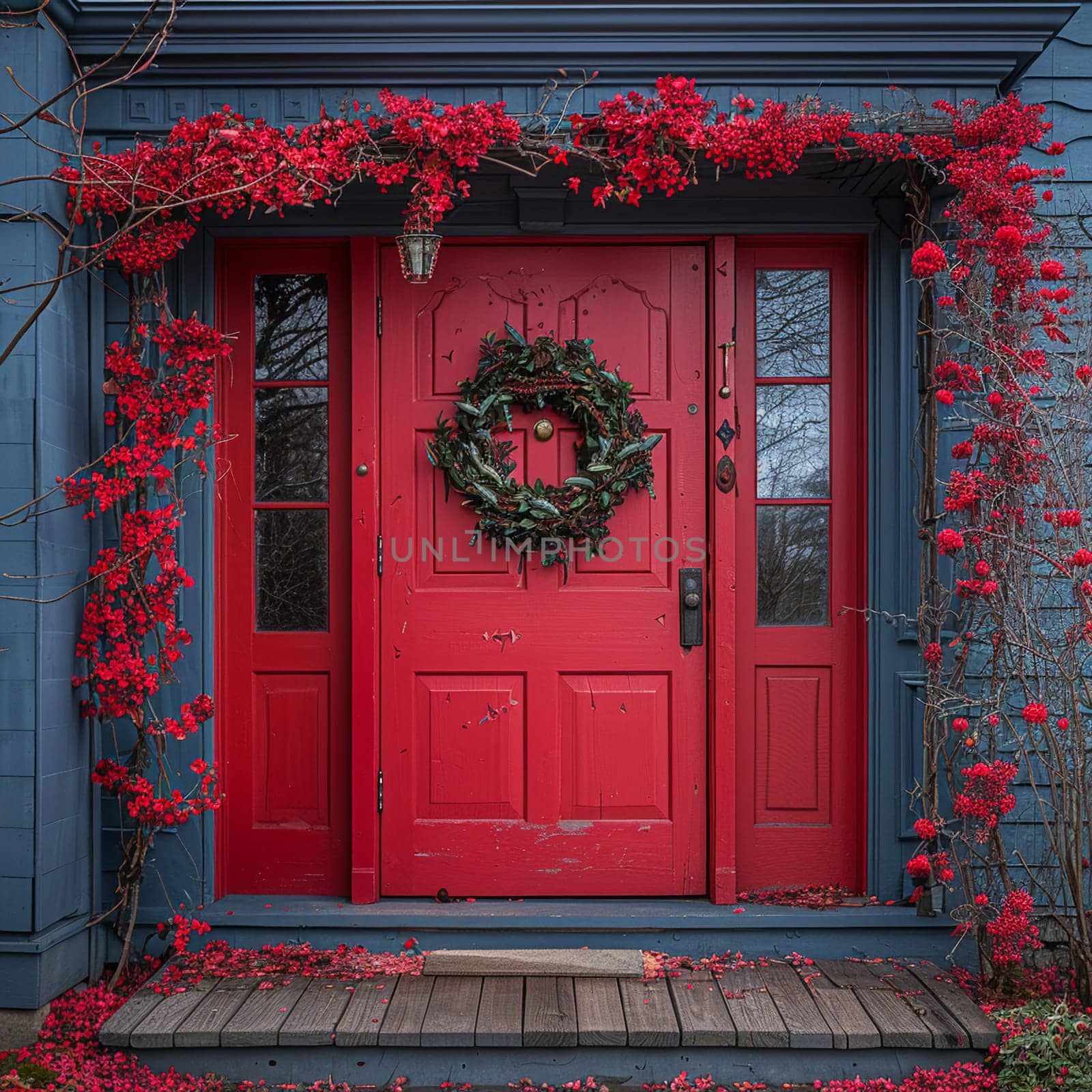 Door adorned with bright red Martisor by Benzoix