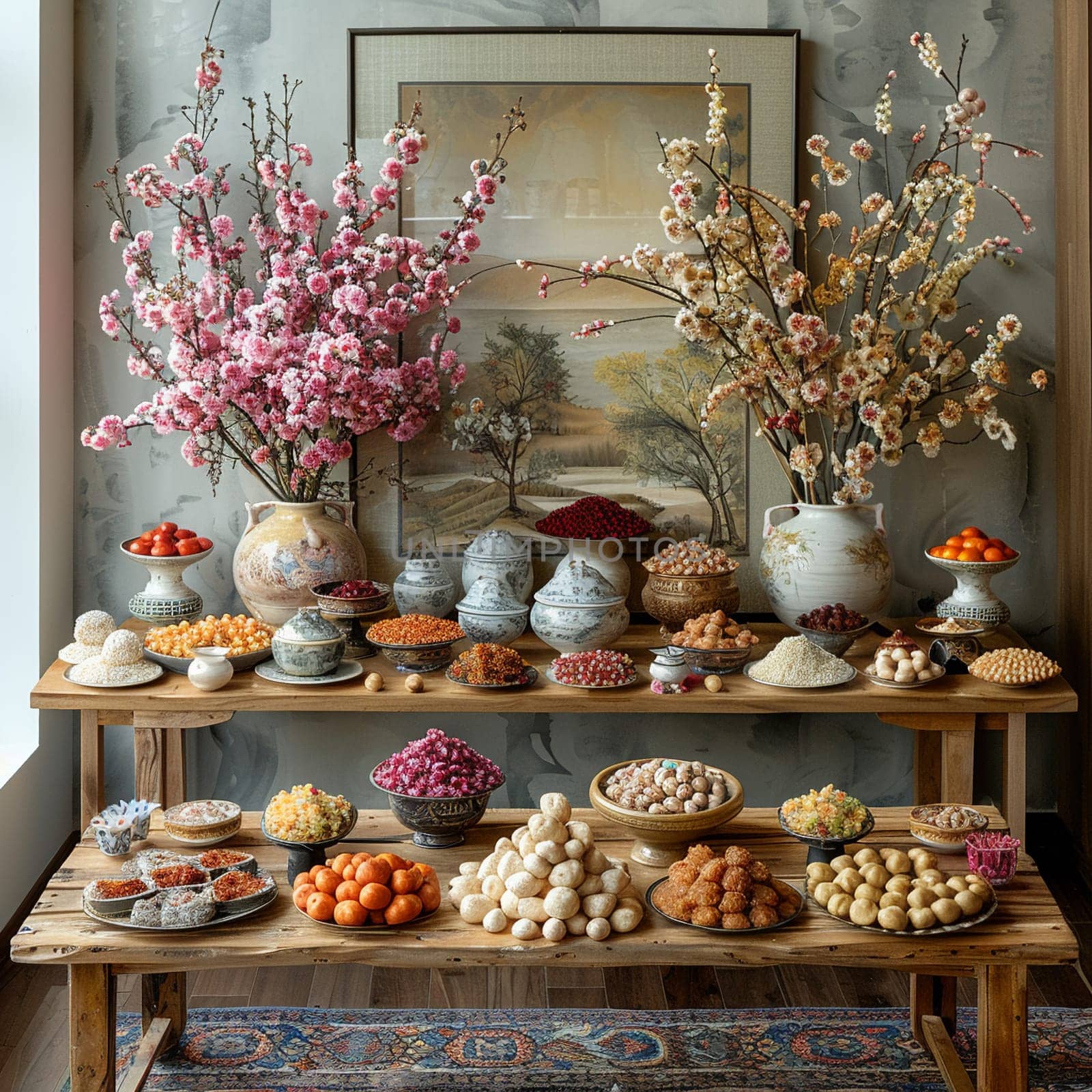 Meticulously arranged Nowruz haft-seen table by Benzoix
