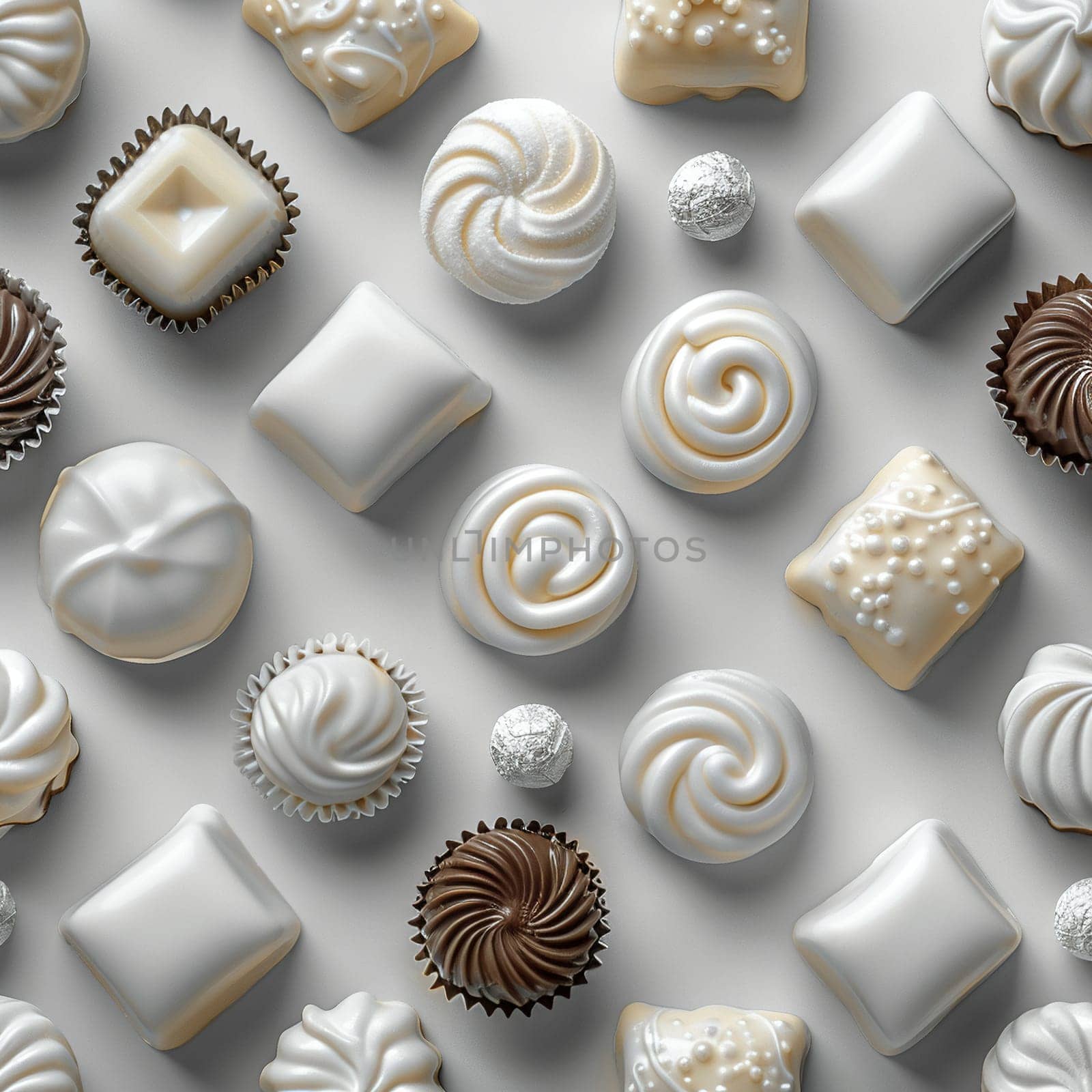 Minimalist illustration of white candies and chocolates for White Day. by Benzoix