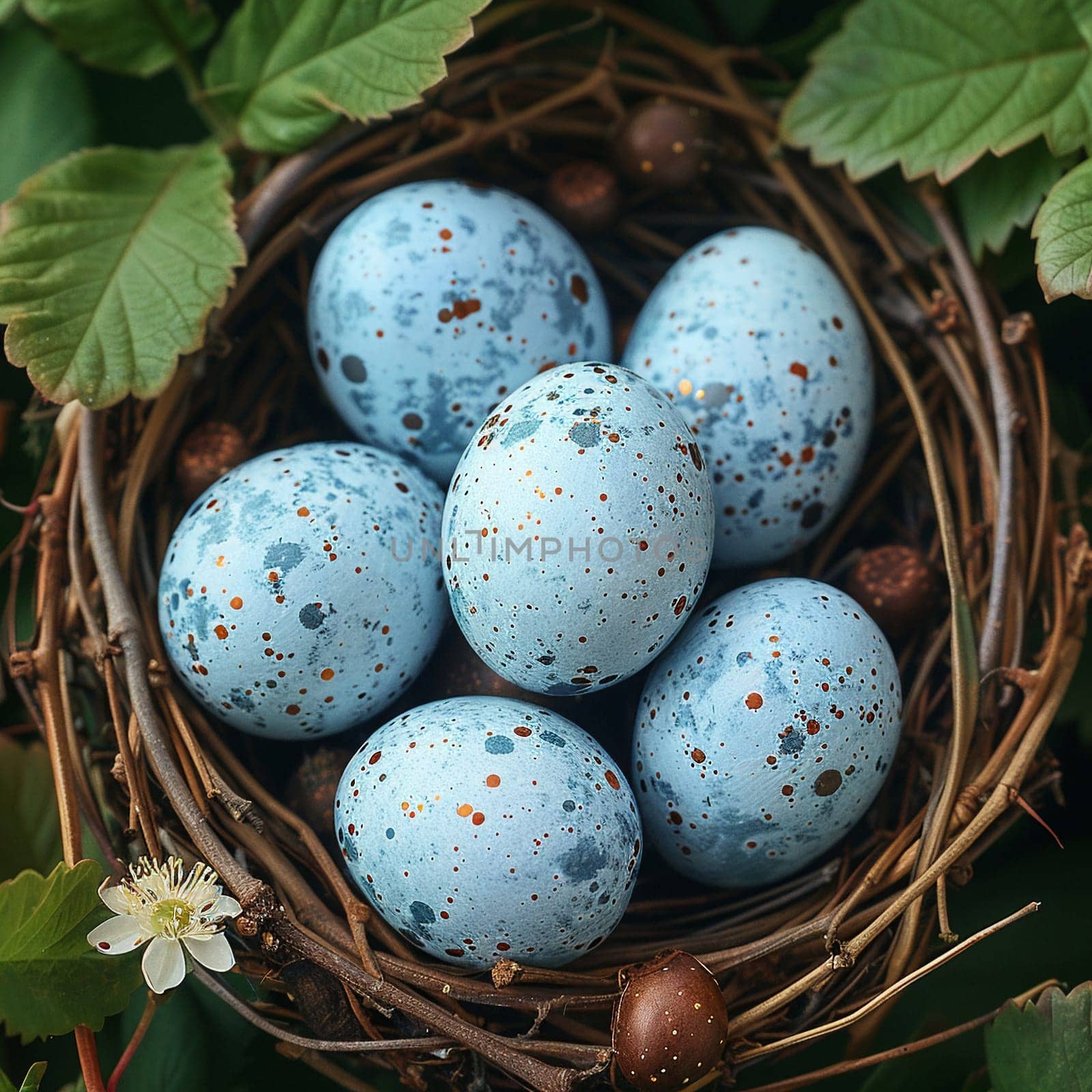 Nest of blue robin eggs as symbol of new beginnings for Nowruz. by Benzoix