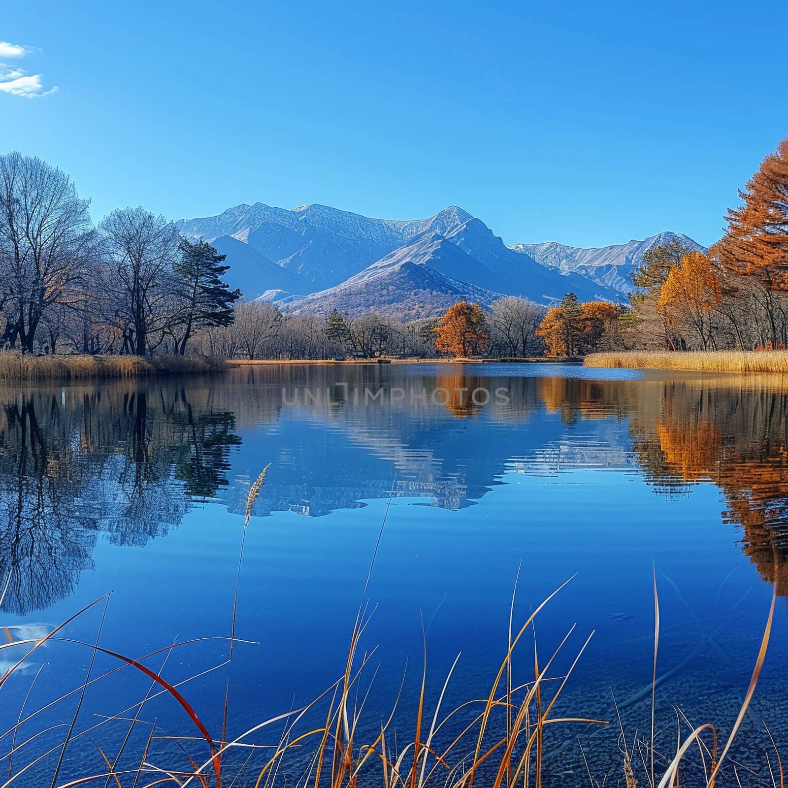 Picturesque lake reflecting clear blue sky on World Water Day.