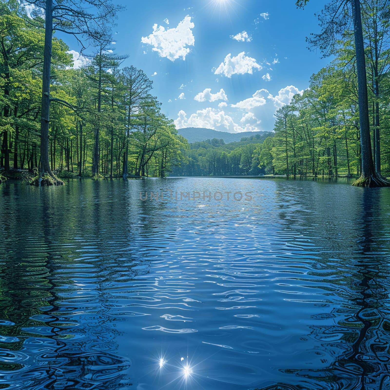 Picturesque lake reflecting clear blue sky on World Water Day. by Benzoix