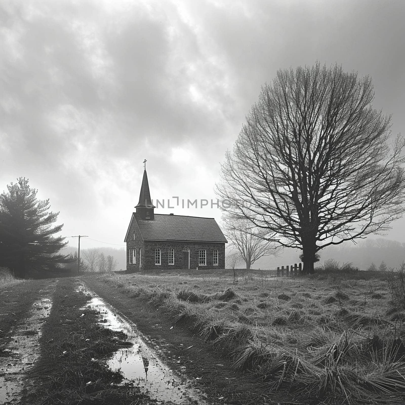 Poignant black and white photograph of quiet chapel on Good Friday. by Benzoix