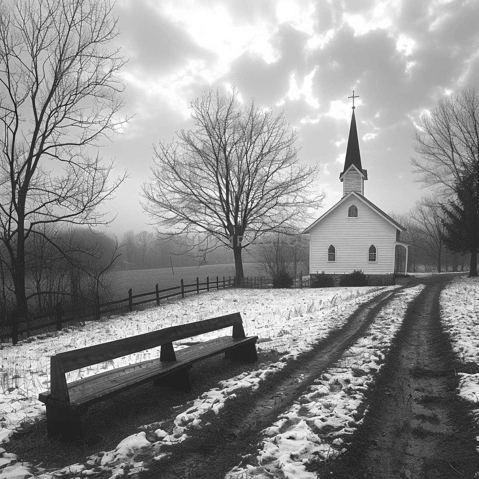 Poignant black and white photograph of quiet chapel on Good Friday. by Benzoix