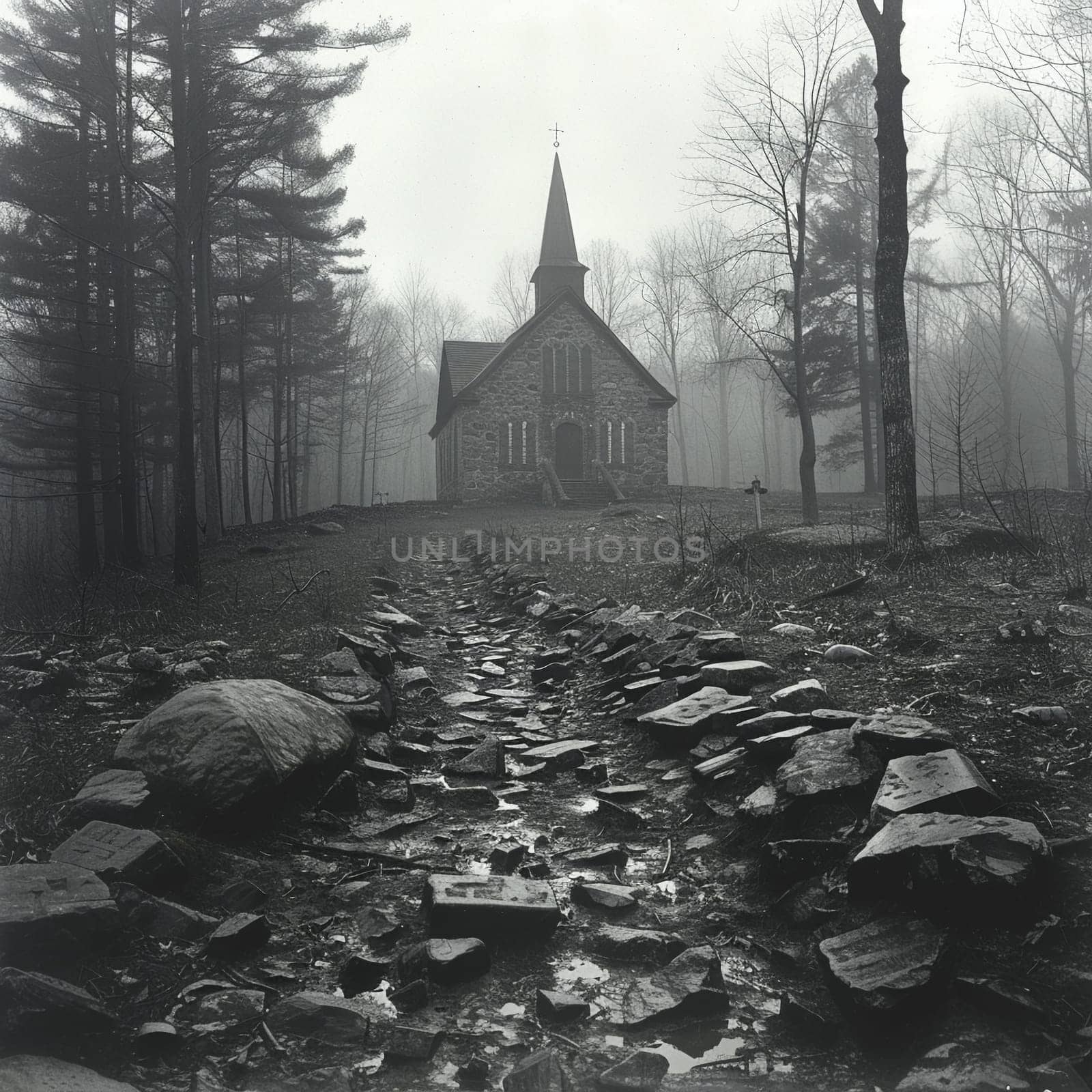 Poignant black and white photograph of quiet chapel on Good Friday. by Benzoix