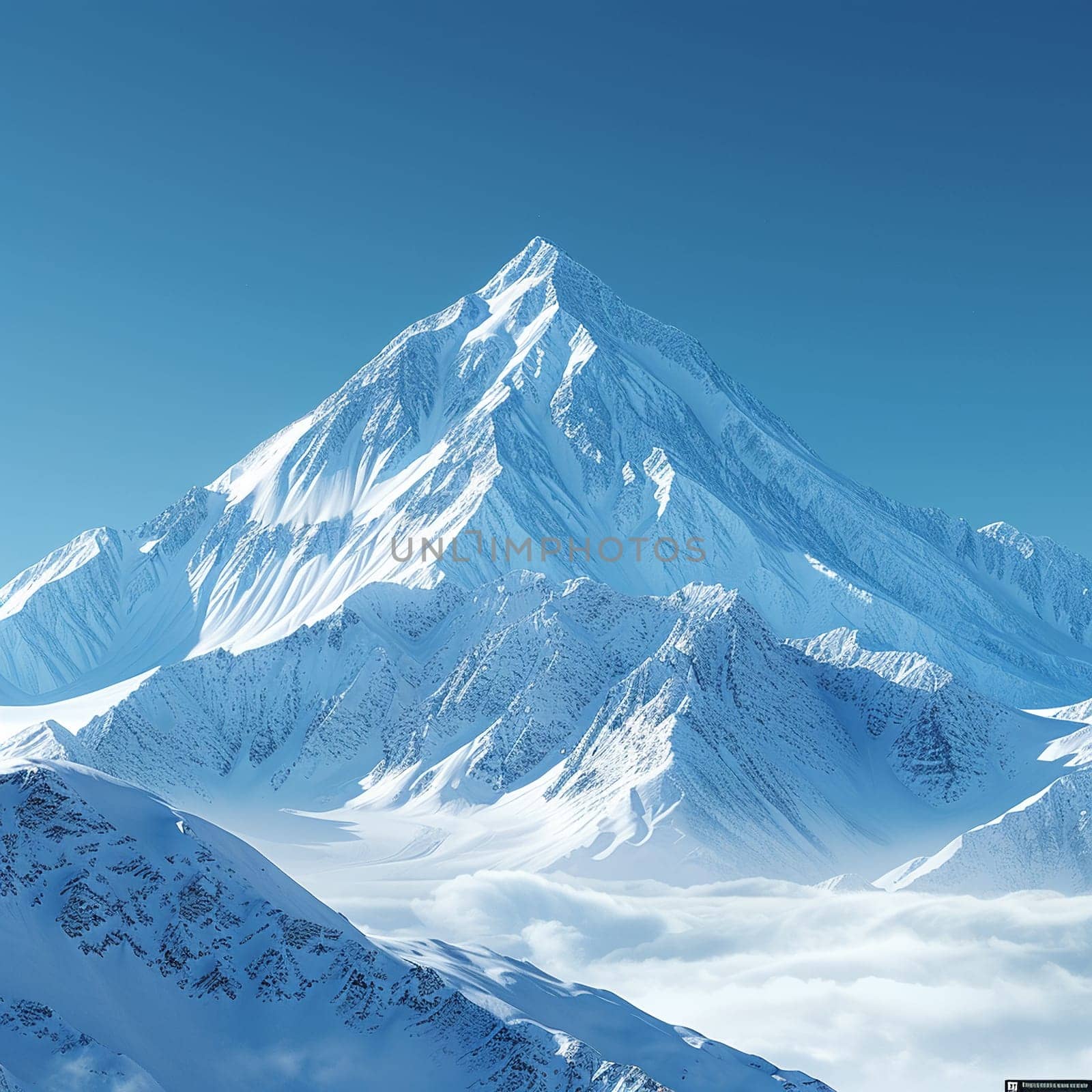 Snowy mountain peak under clear winter sky by Benzoix