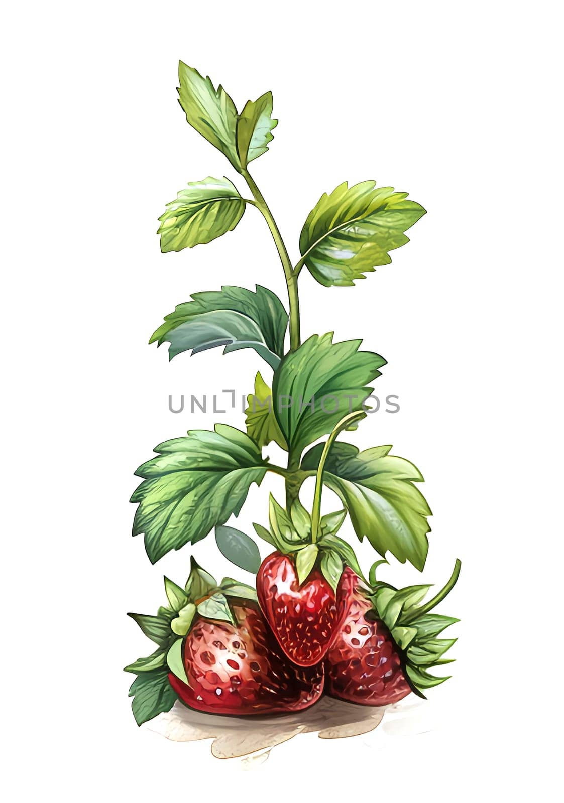 Strawberry clipart. Berries with leaves and flower clipart. Cute strawberry clipart. Summer gardening.