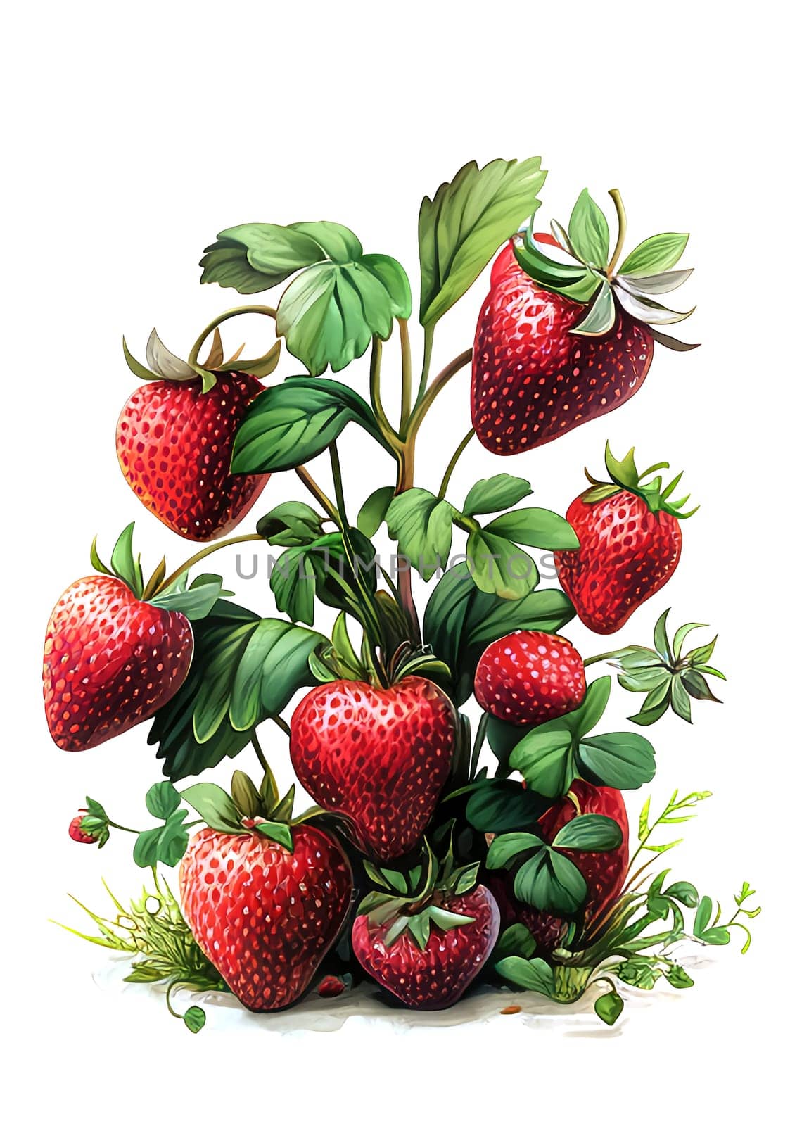 Strawberry clipart. Berries with leaves and flower clipart. AI generated. by AndreyKENO