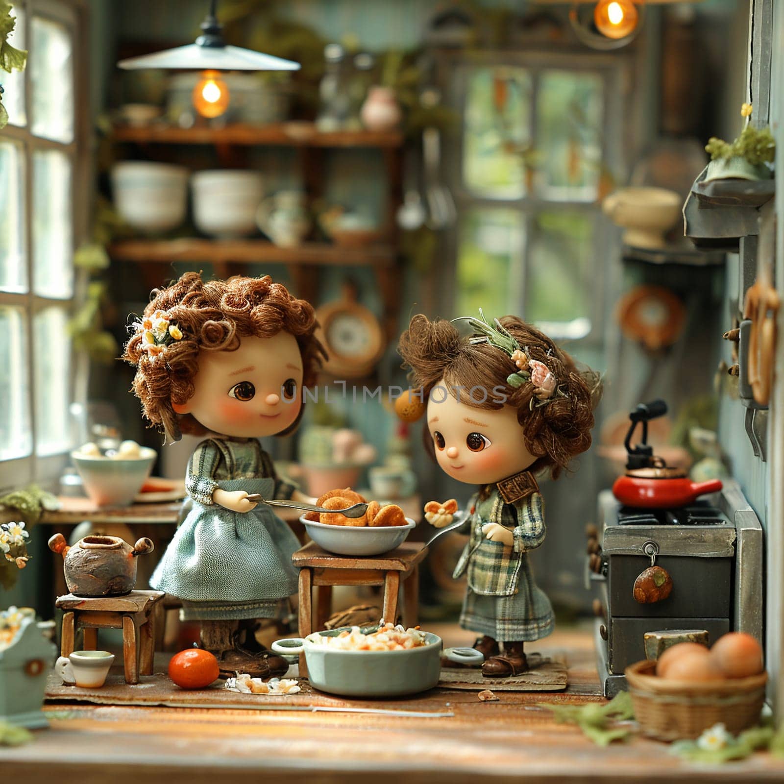 Stop-motion scene of family preparing feast for cozy Easter celebration. by Benzoix