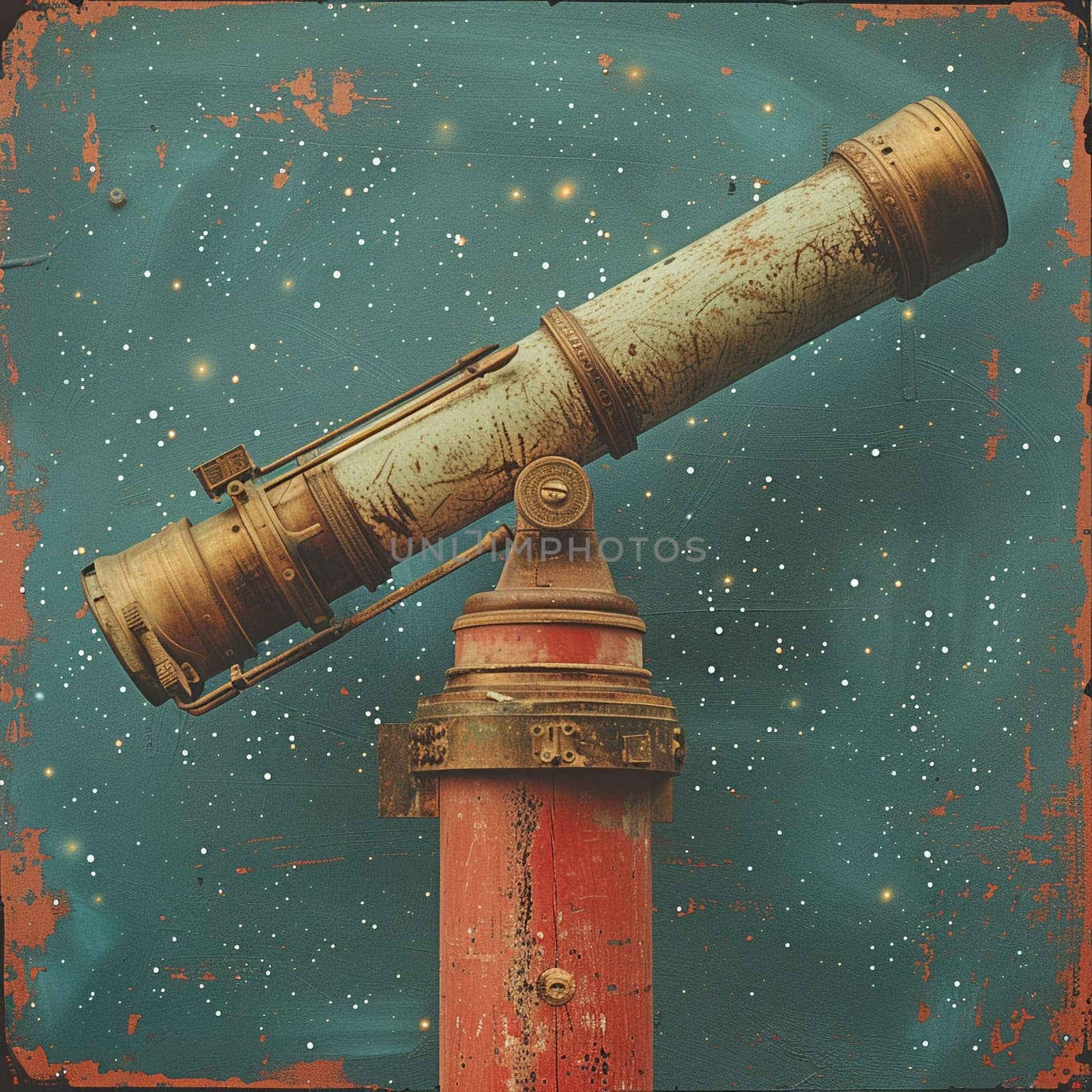 Vintage telescope pointing at stars by Benzoix