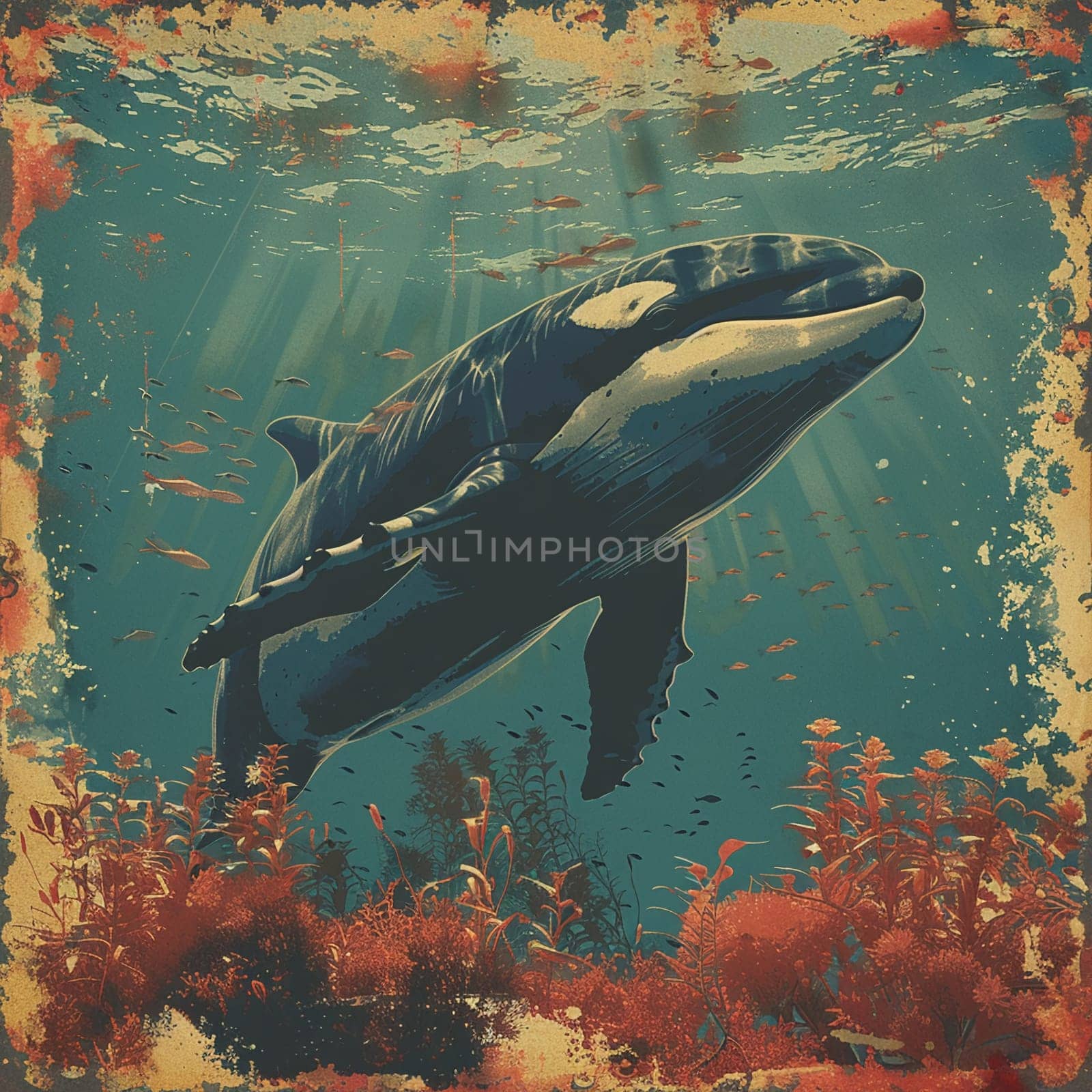 Vintage-style poster advocating for conservation of marine life on World Ocean Day.
