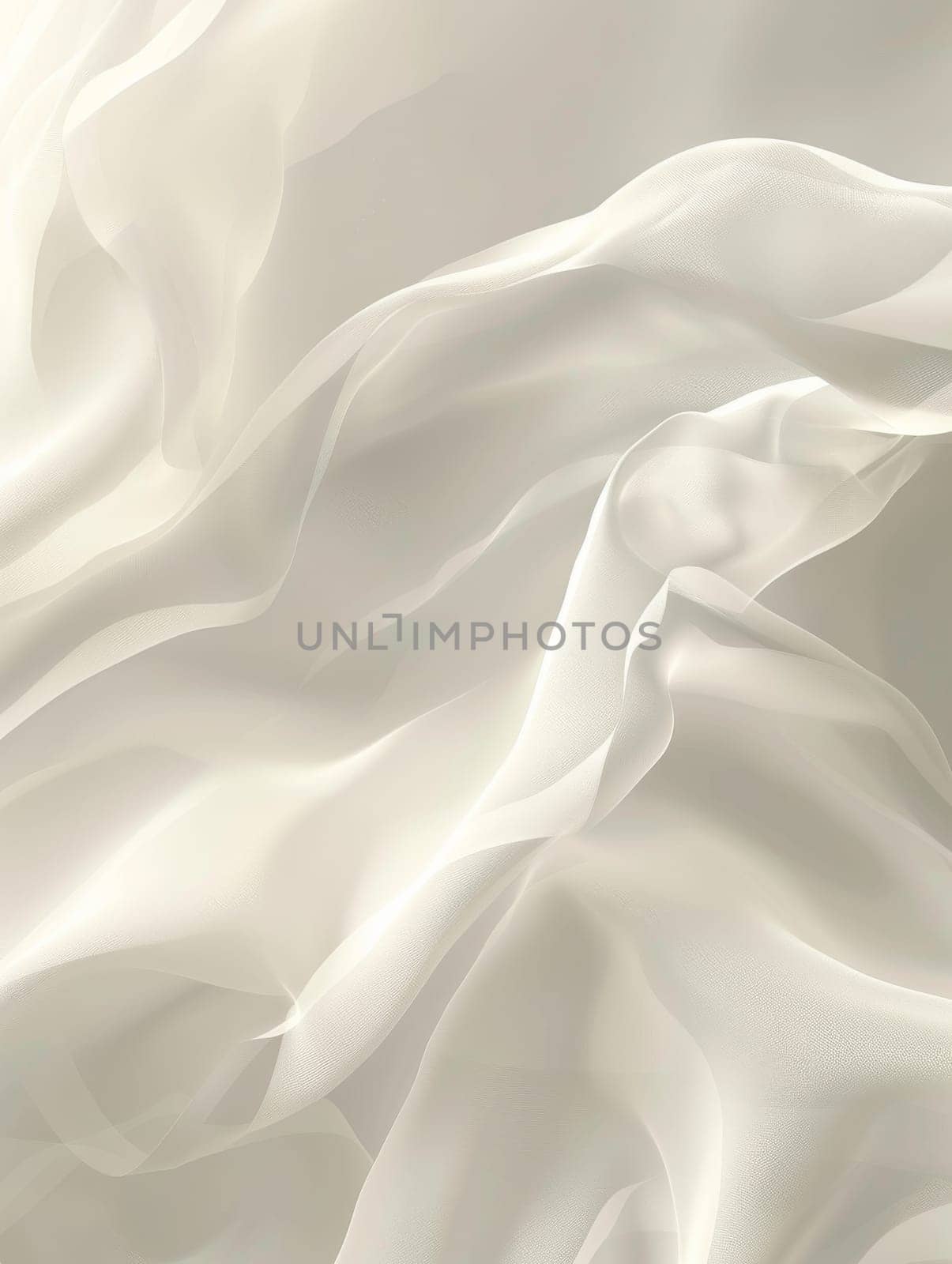 A white fabric with a pattern of waves. The fabric is smooth and silky. The waves are gentle and flowing, creating a sense of calmness and serenity. Scene is peaceful and relaxing