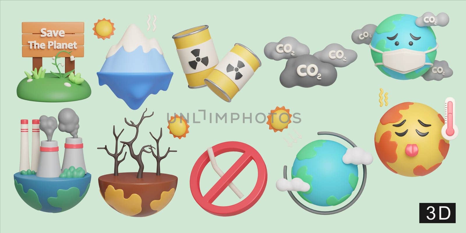 Eco Global Warming icon set Illustration Eco global warming icons. 3D Illustration by meepiangraphic