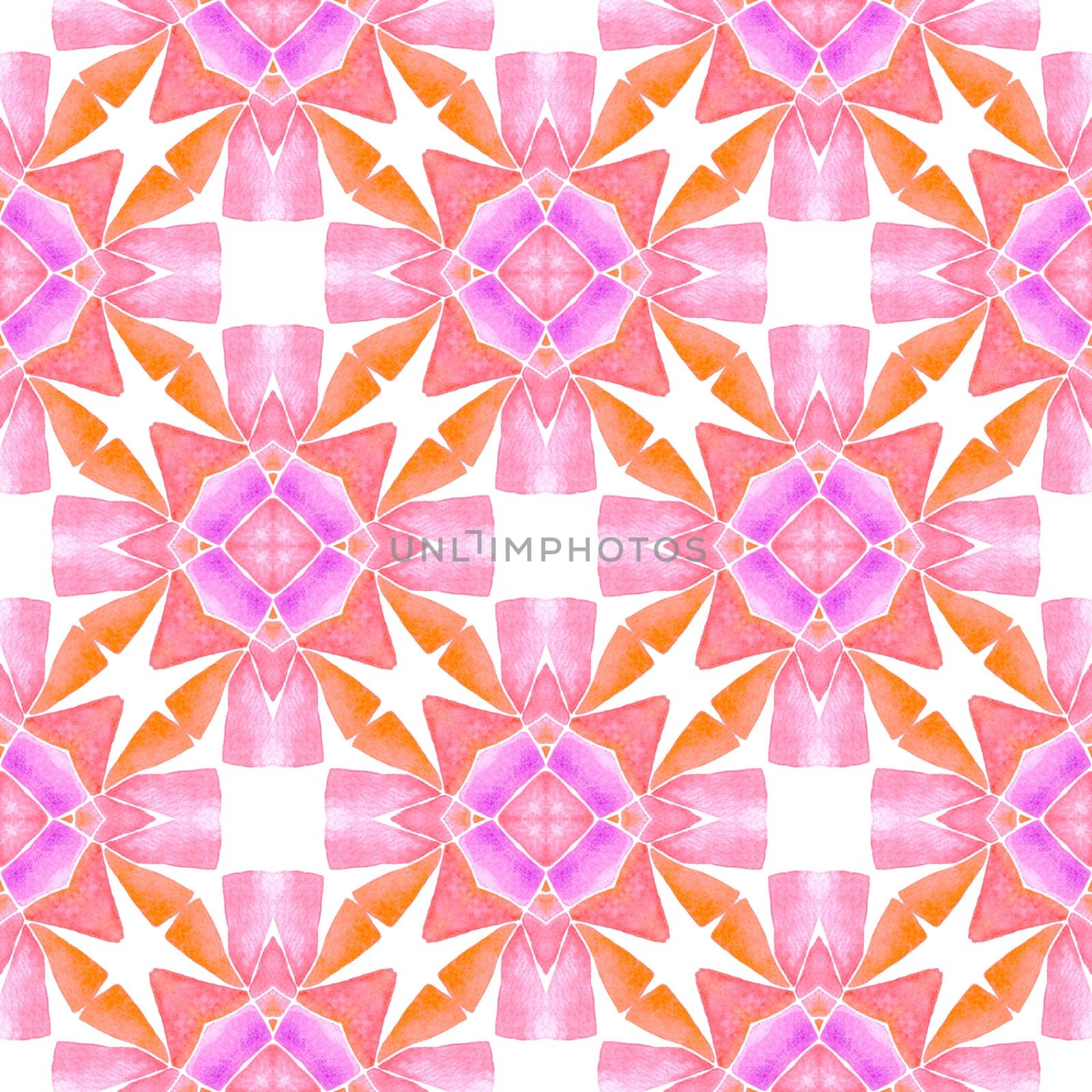 Ethnic hand painted pattern. Orange alluring boho chic summer design. Textile ready overwhelming print, swimwear fabric, wallpaper, wrapping. Watercolor summer ethnic border pattern.