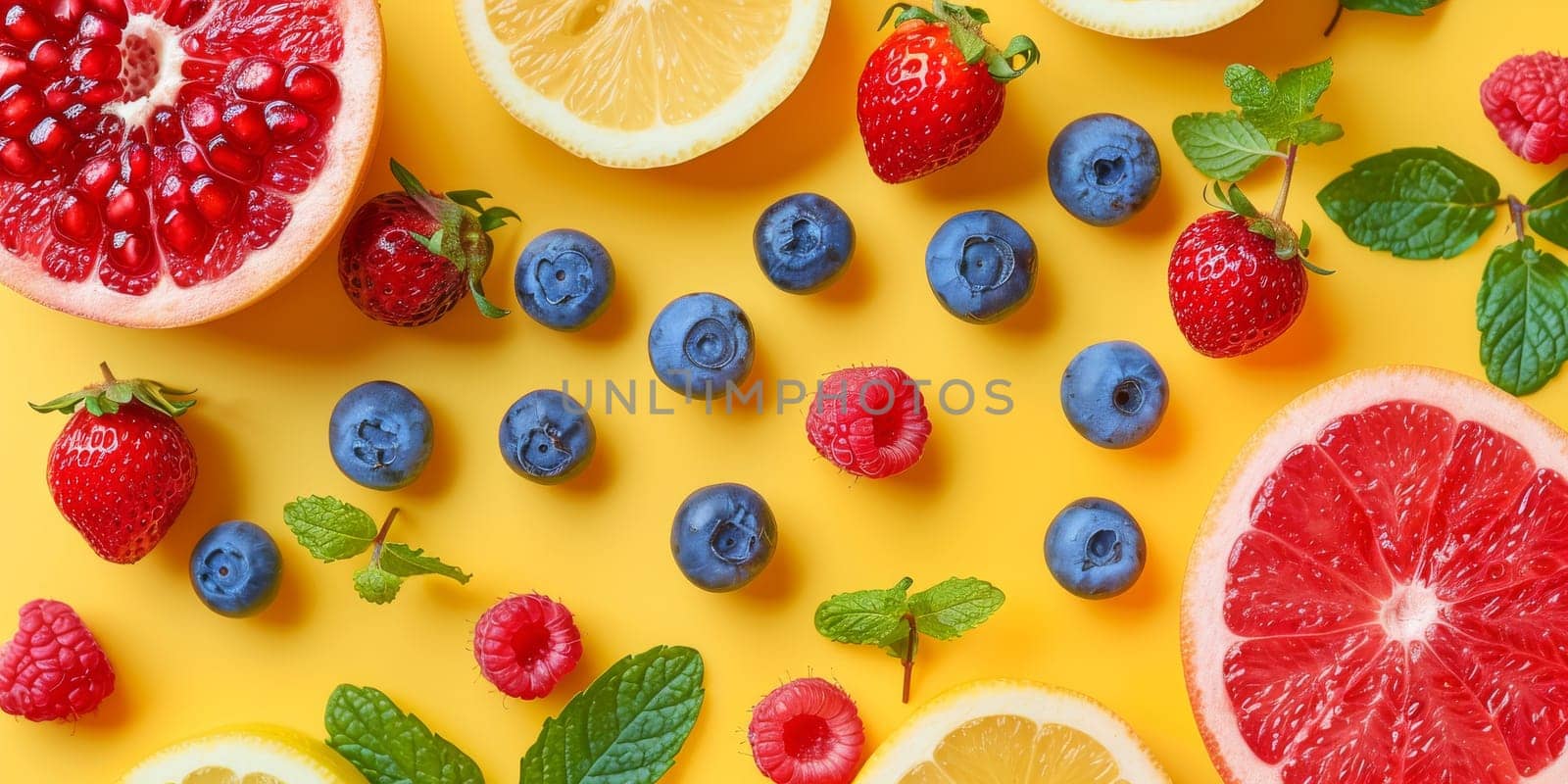 A colorful fruit salad with blueberries, raspberries, and oranges by itchaznong