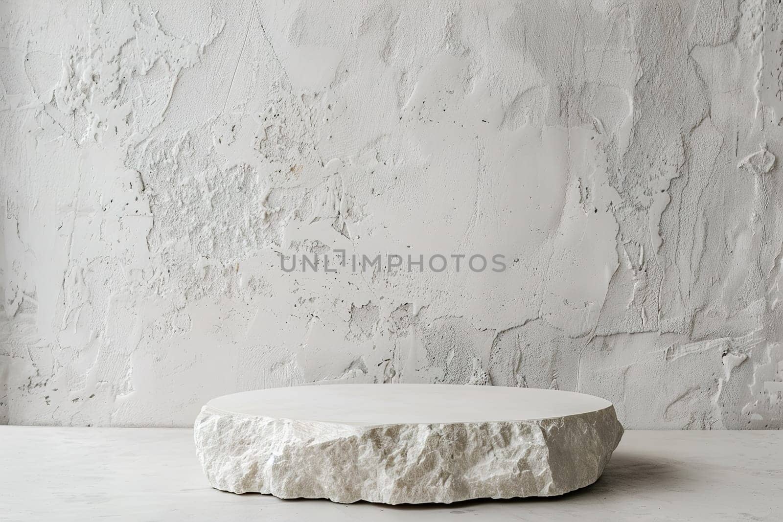 Minimalistic white stone podium. Mock up for product, cosmetic presentation. Pedestal, platform for beauty products. Empty scene. Stage, display, showcase. Nordic style. Copy space. Generative AI. by creativebird
