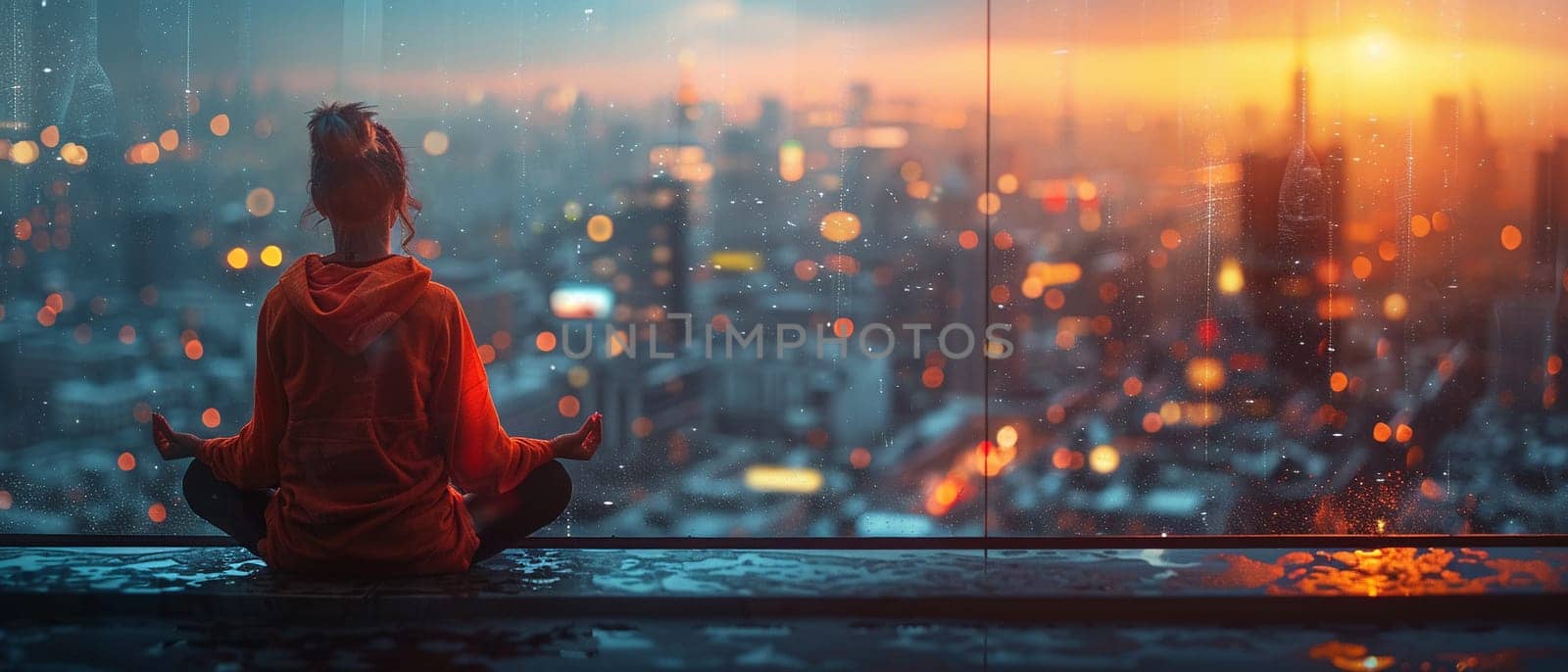 Conceptual photo of person meditating in urban setting to represent World Sleep Day. by Benzoix